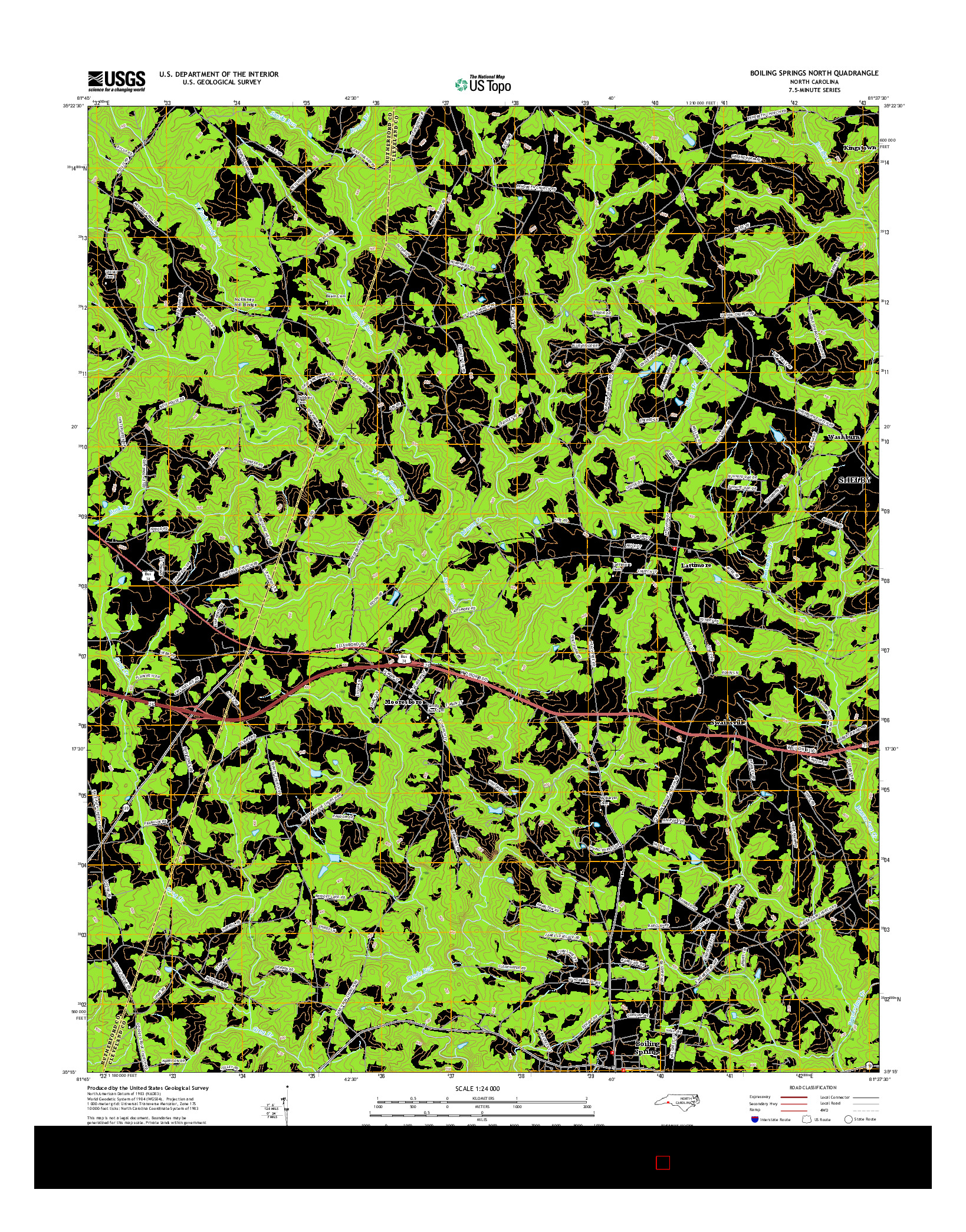 USGS US TOPO 7.5-MINUTE MAP FOR BOILING SPRINGS NORTH, NC 2016