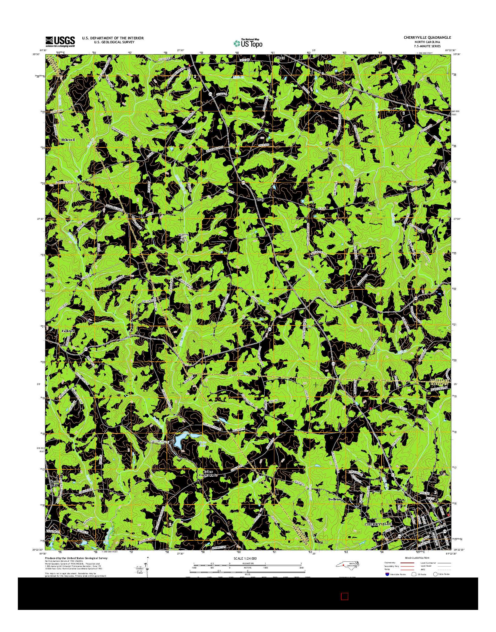 USGS US TOPO 7.5-MINUTE MAP FOR CHERRYVILLE, NC 2016