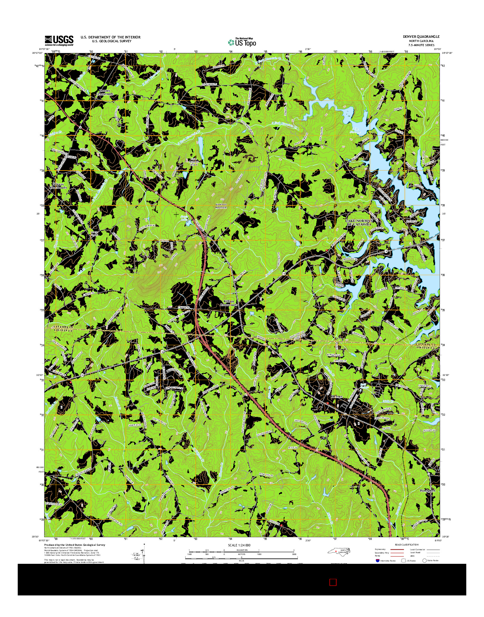 USGS US TOPO 7.5-MINUTE MAP FOR DENVER, NC 2016