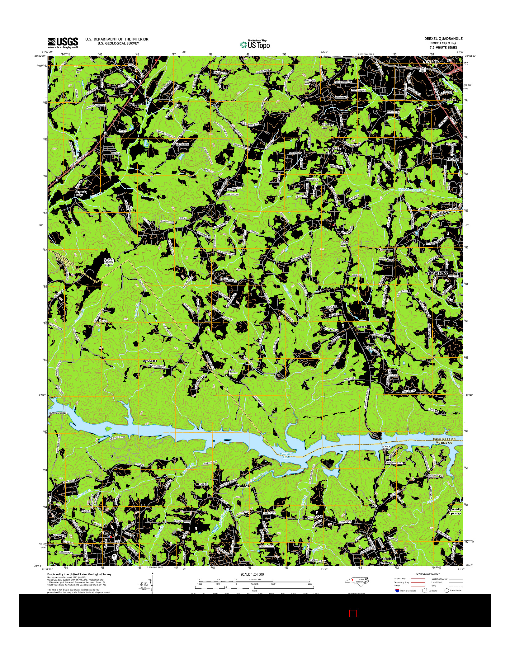 USGS US TOPO 7.5-MINUTE MAP FOR DREXEL, NC 2016