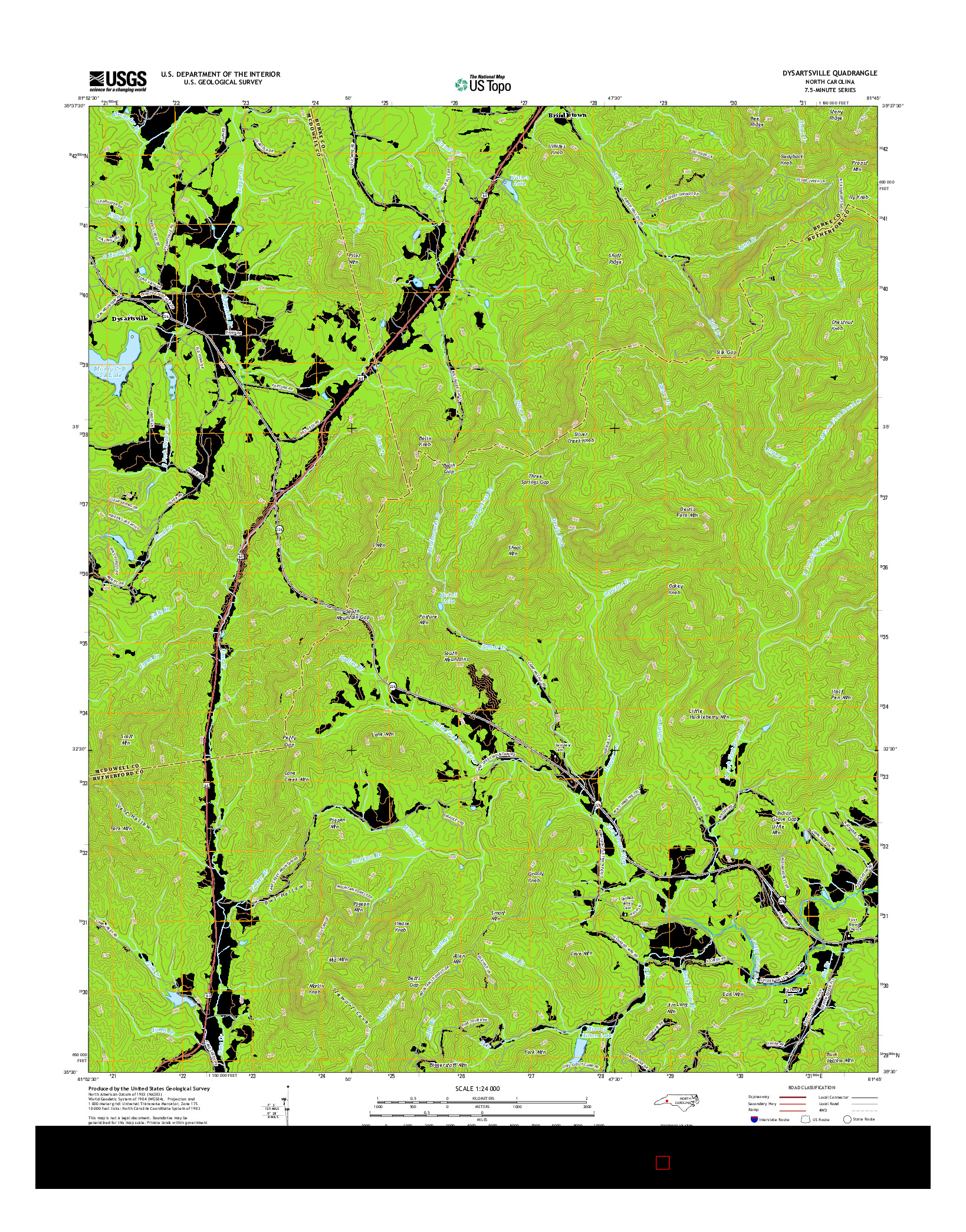 USGS US TOPO 7.5-MINUTE MAP FOR DYSARTSVILLE, NC 2016