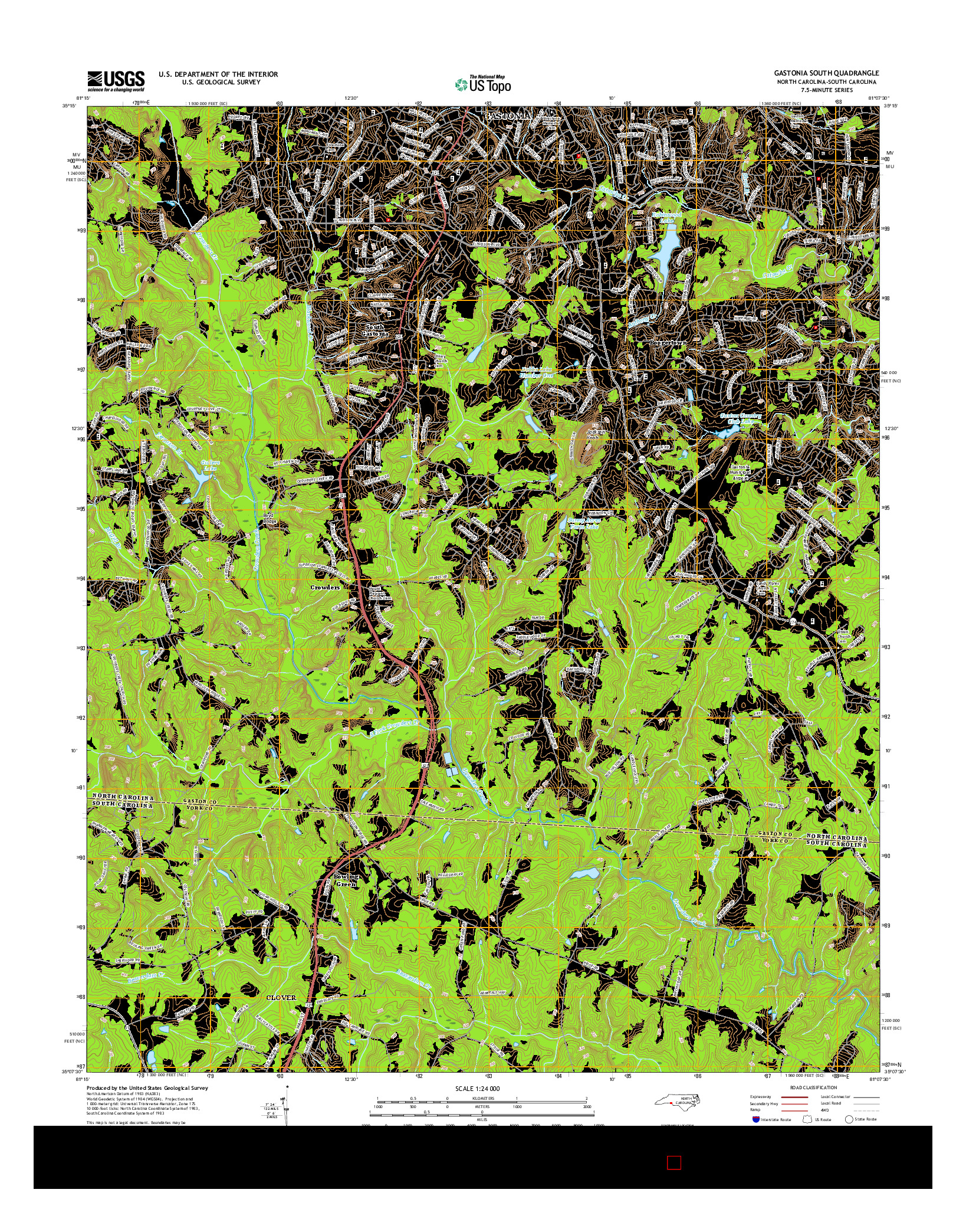 USGS US TOPO 7.5-MINUTE MAP FOR GASTONIA SOUTH, NC-SC 2016