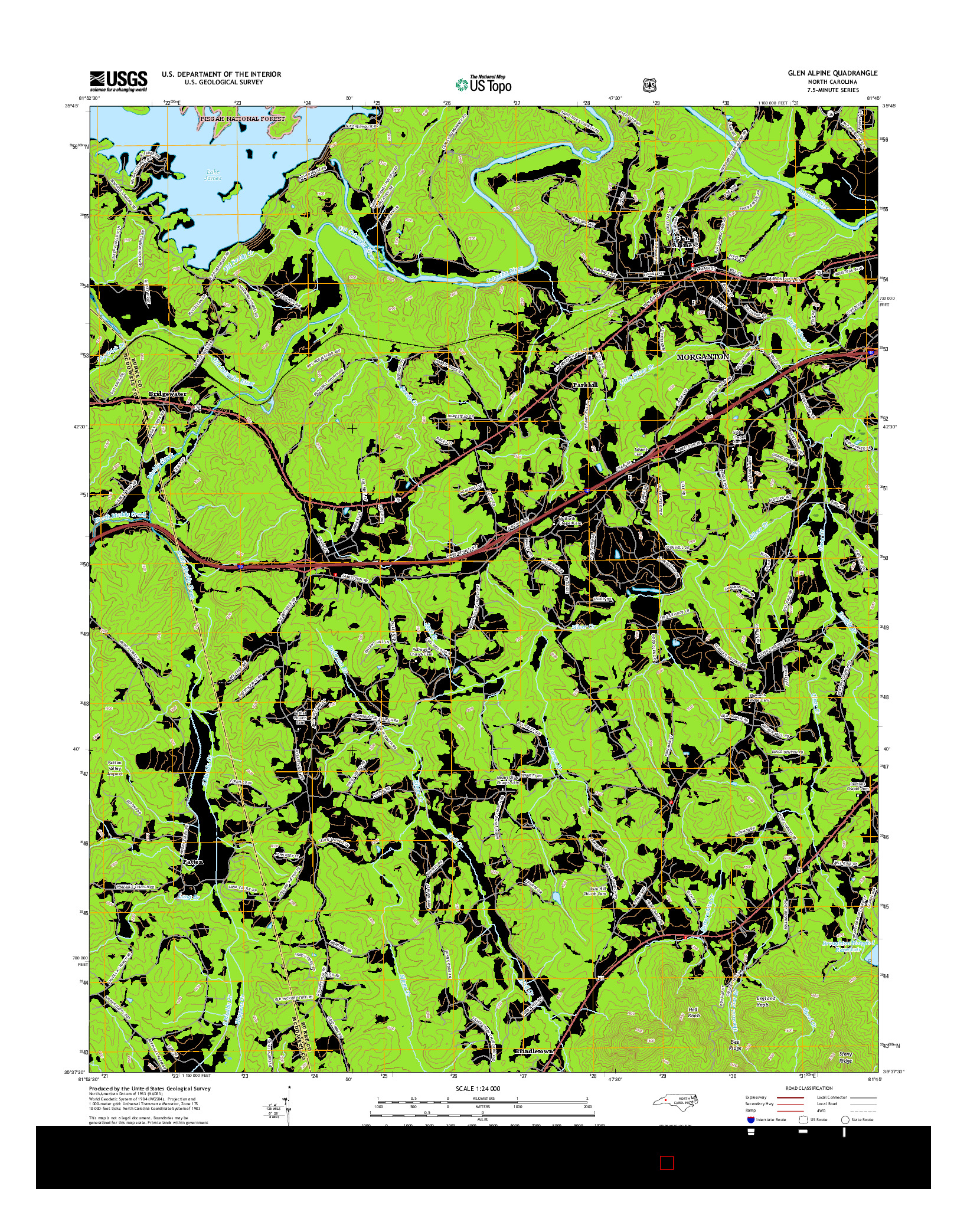 USGS US TOPO 7.5-MINUTE MAP FOR GLEN ALPINE, NC 2016