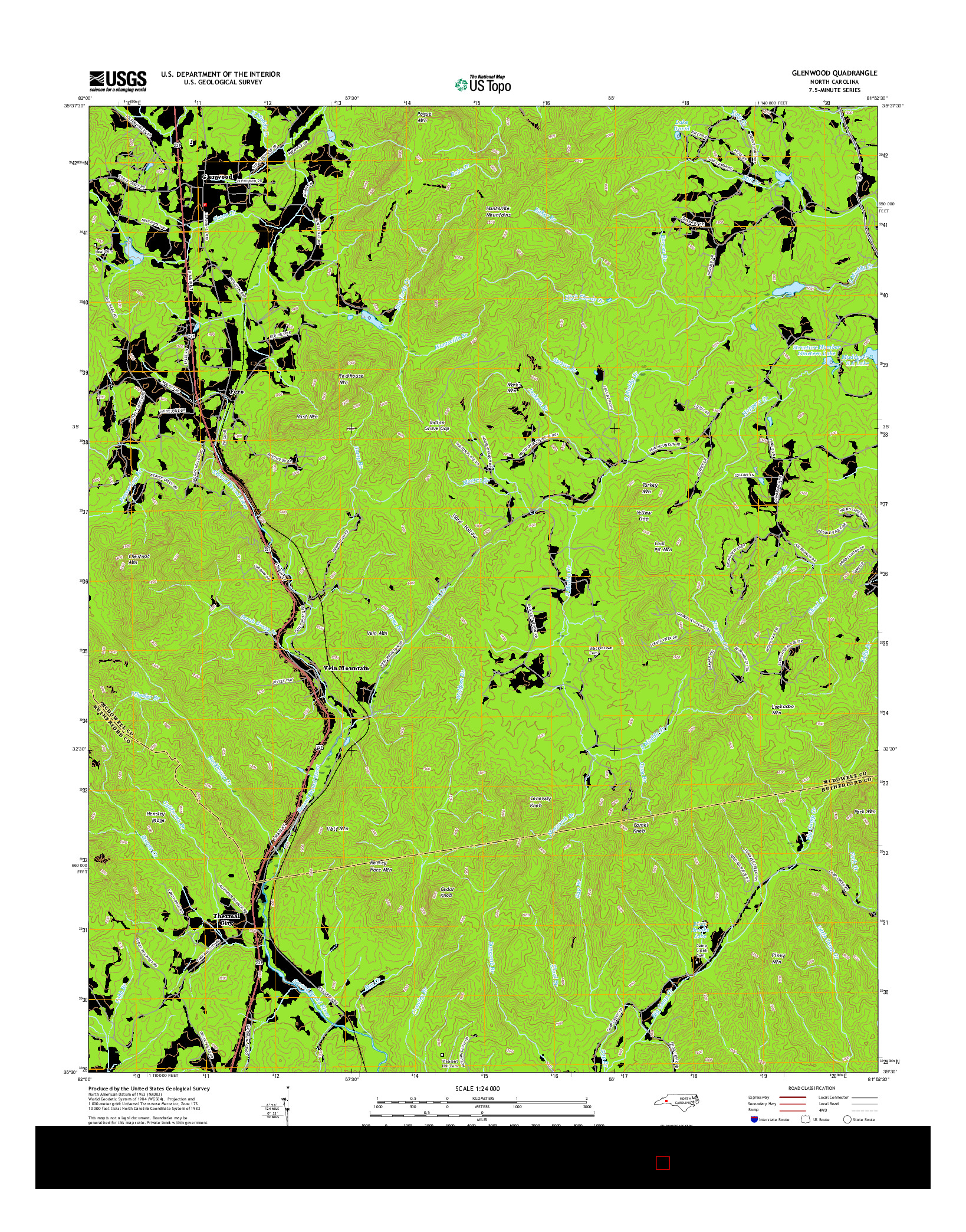 USGS US TOPO 7.5-MINUTE MAP FOR GLENWOOD, NC 2016