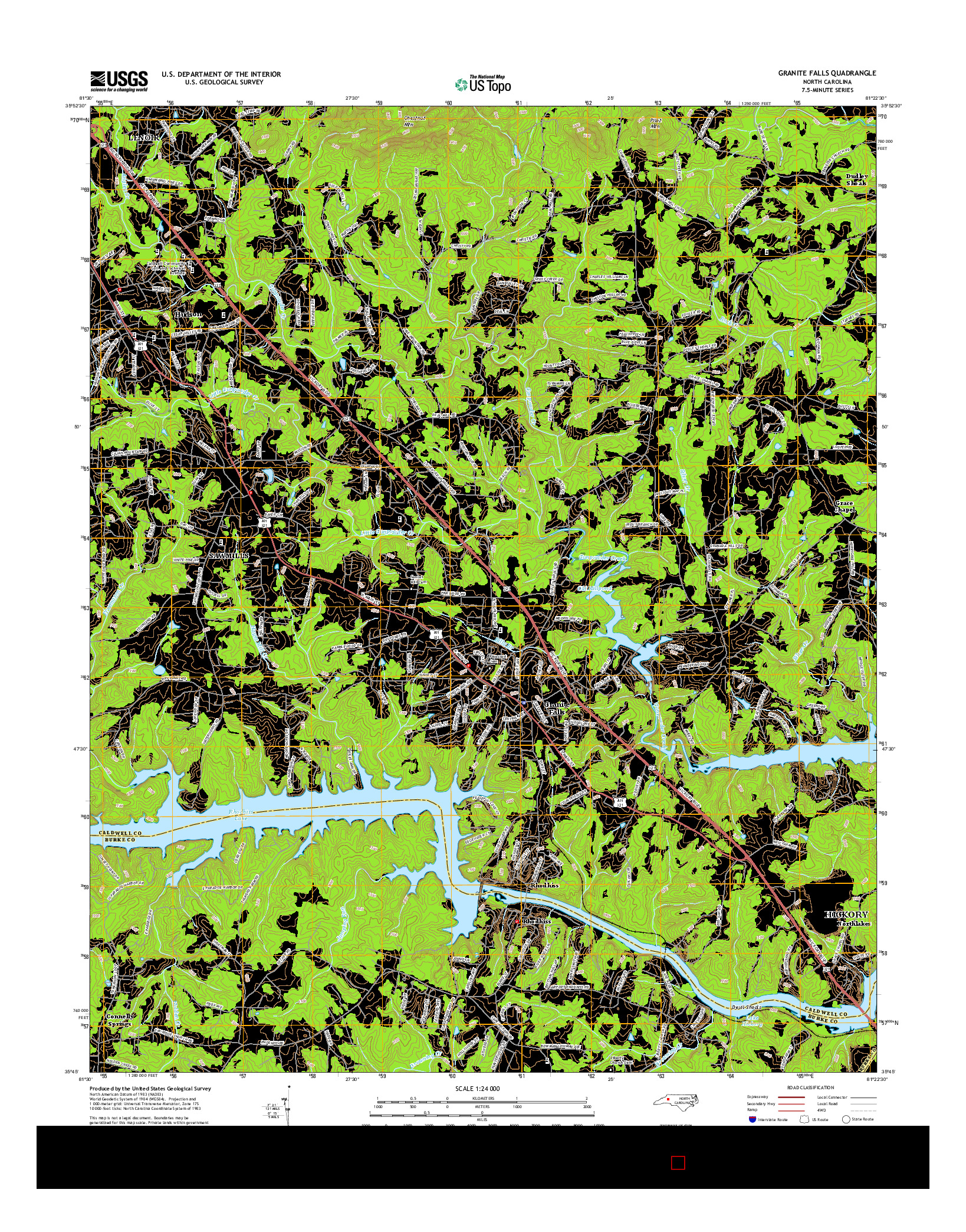 USGS US TOPO 7.5-MINUTE MAP FOR GRANITE FALLS, NC 2016