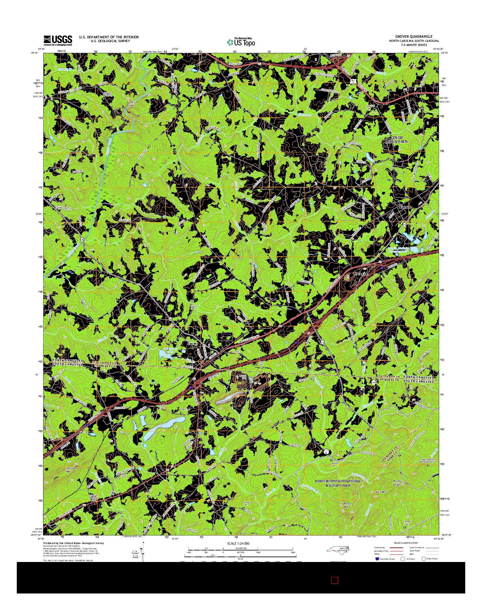 USGS US TOPO 7.5-MINUTE MAP FOR GROVER, NC-SC 2016