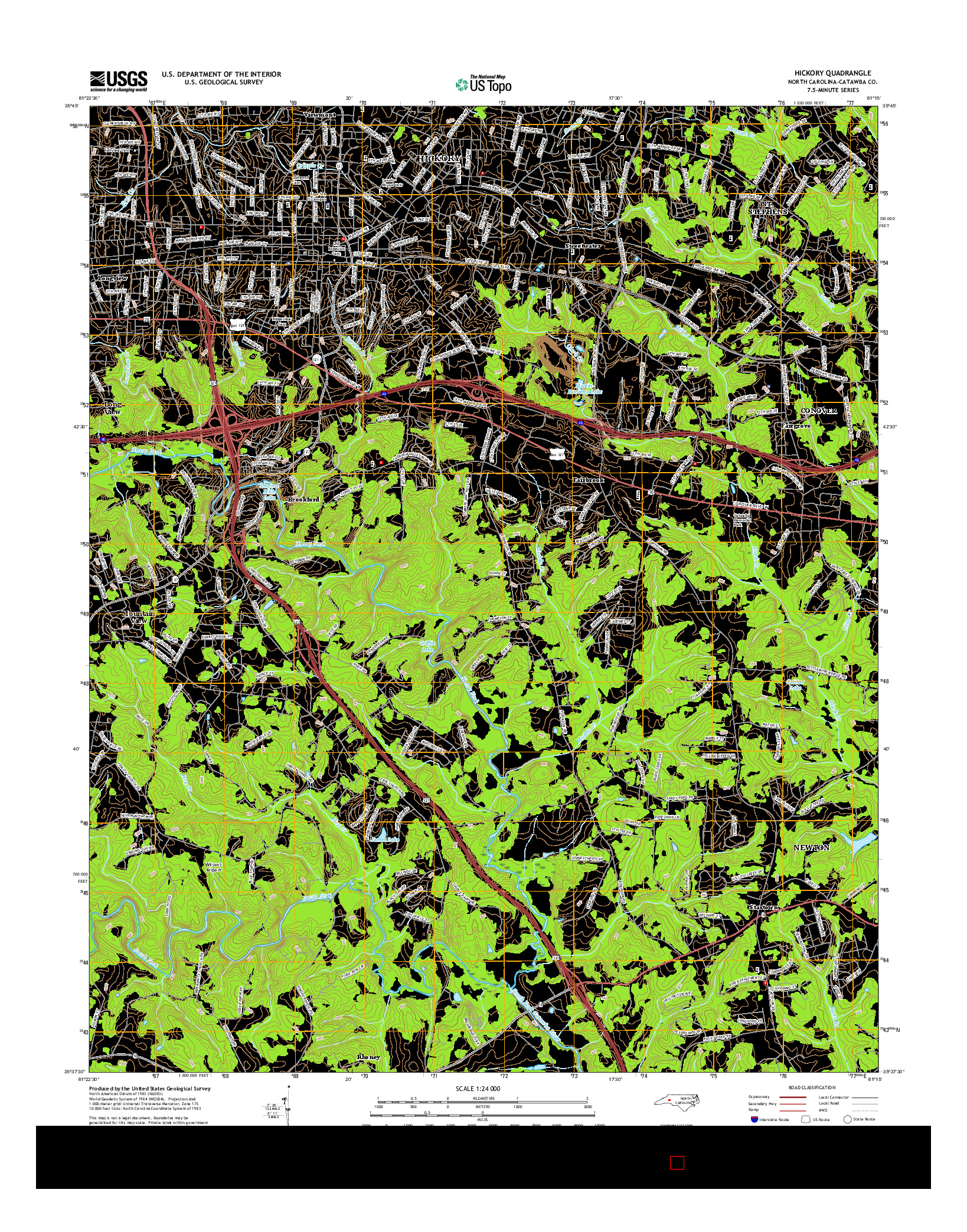 USGS US TOPO 7.5-MINUTE MAP FOR HICKORY, NC 2016