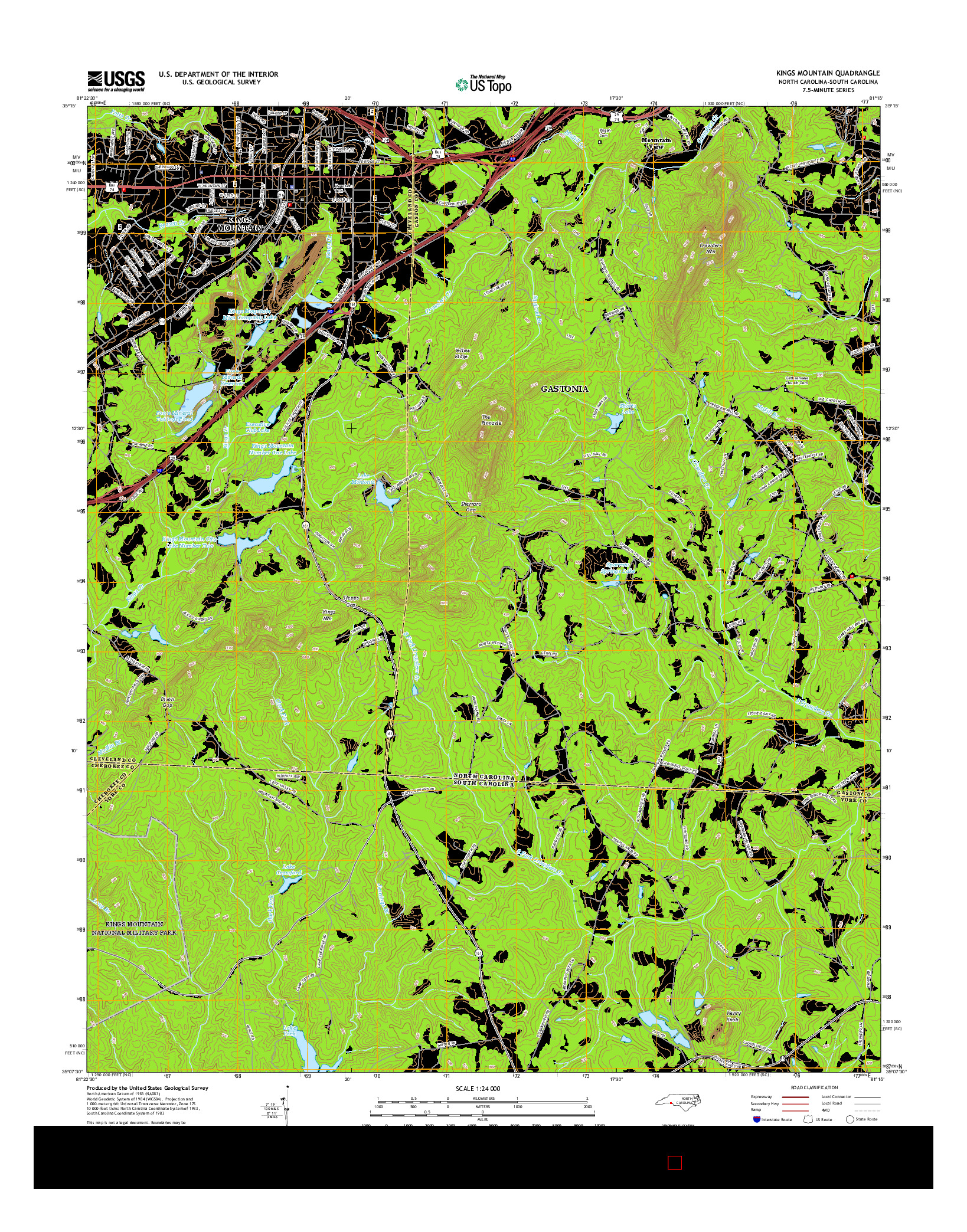 USGS US TOPO 7.5-MINUTE MAP FOR KINGS MOUNTAIN, NC-SC 2016