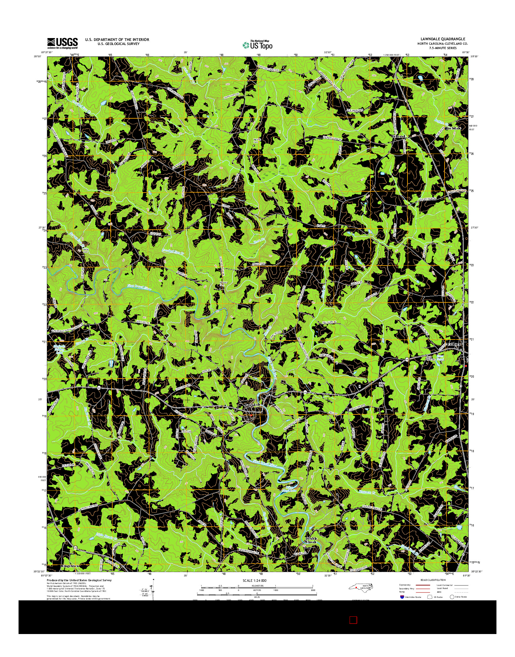 USGS US TOPO 7.5-MINUTE MAP FOR LAWNDALE, NC 2016