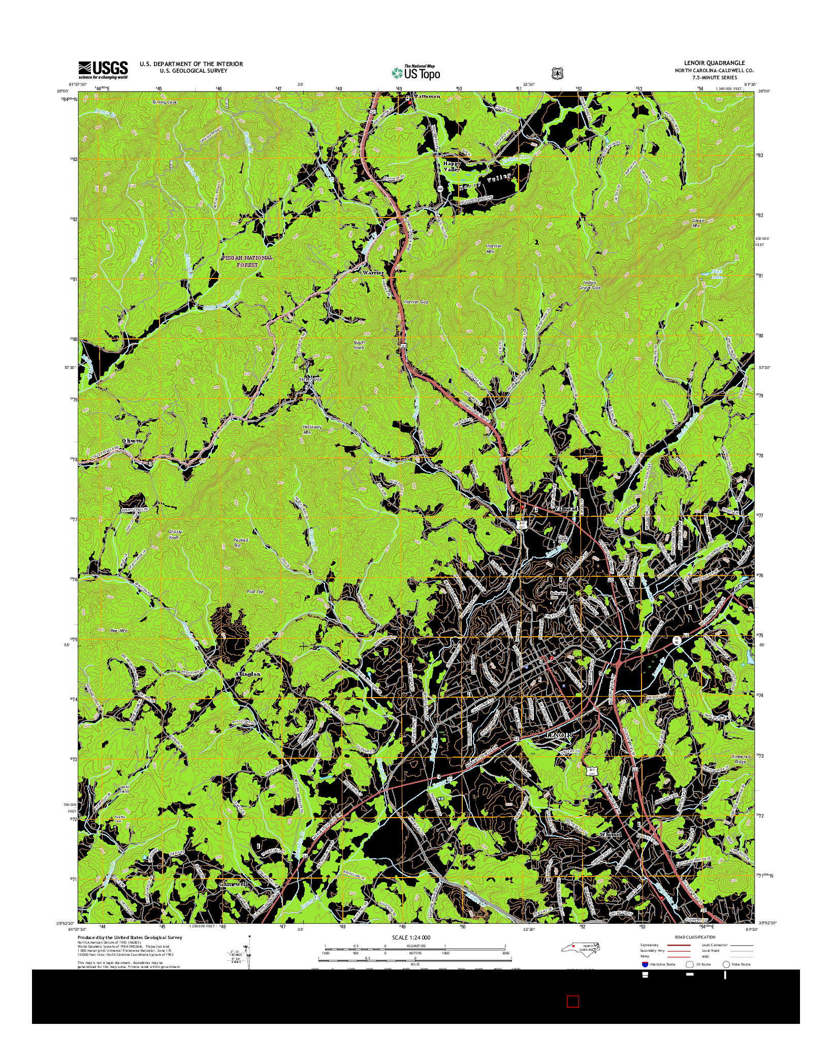 USGS US TOPO 7.5-MINUTE MAP FOR LENOIR, NC 2016