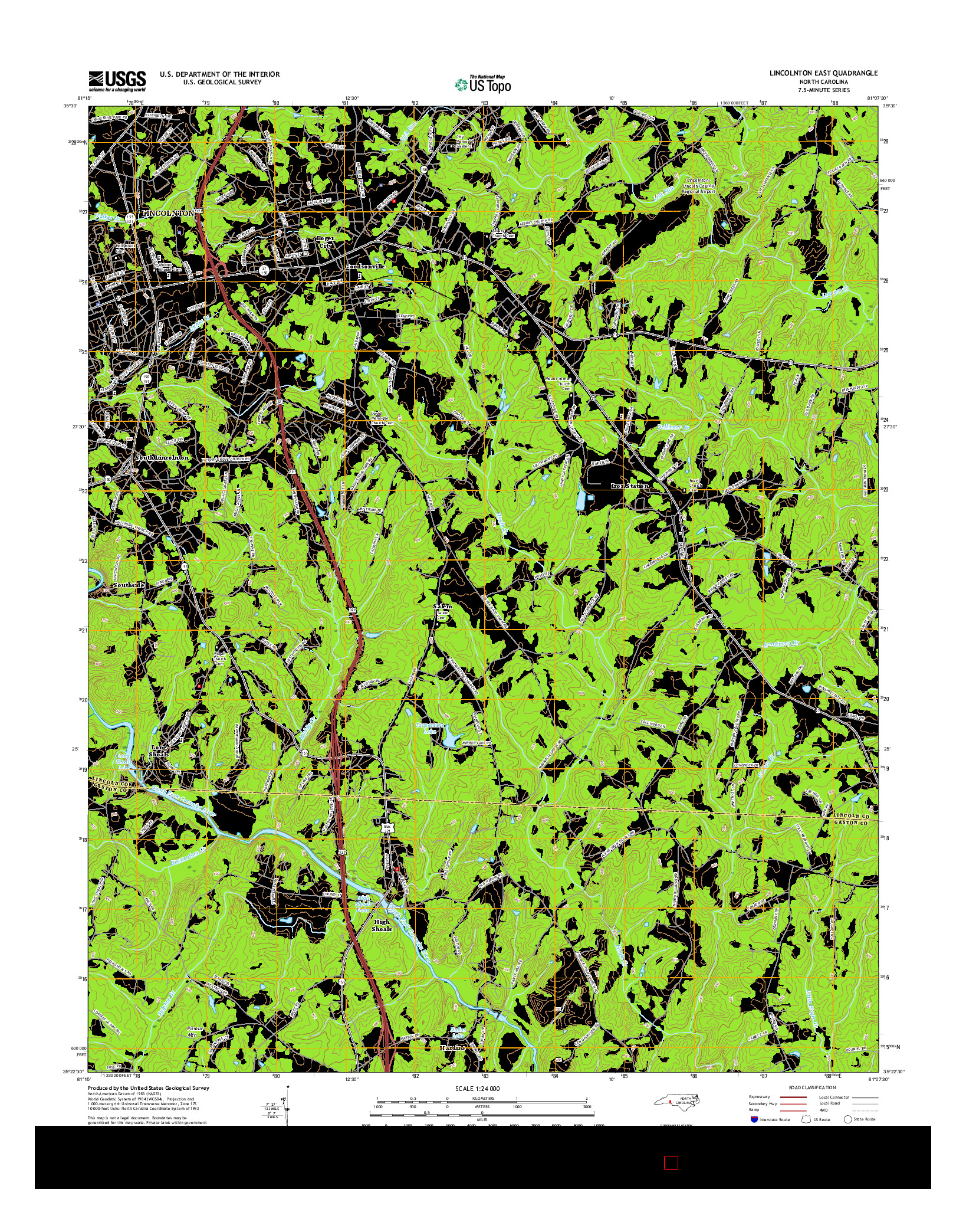 USGS US TOPO 7.5-MINUTE MAP FOR LINCOLNTON EAST, NC 2016