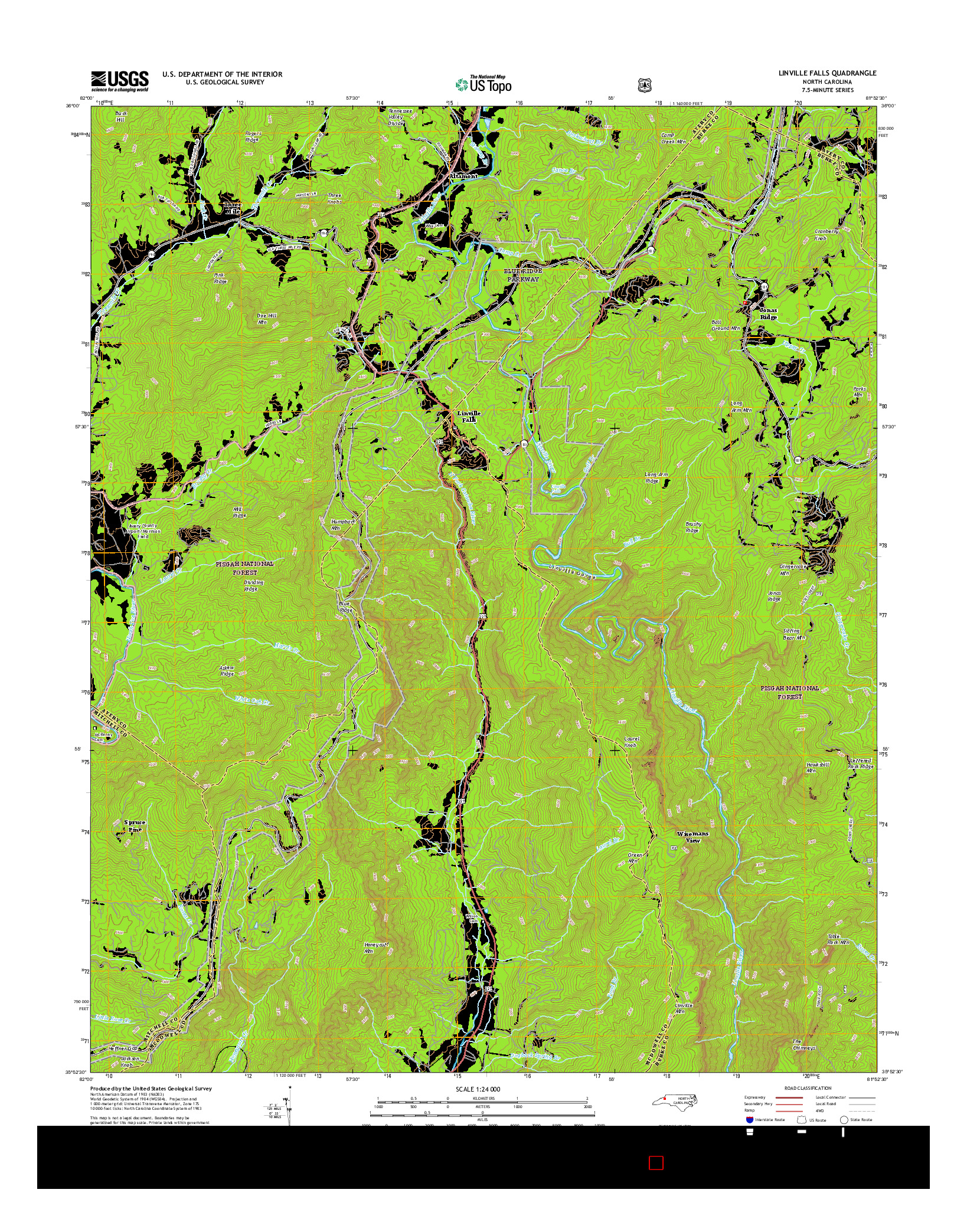 USGS US TOPO 7.5-MINUTE MAP FOR LINVILLE FALLS, NC 2016