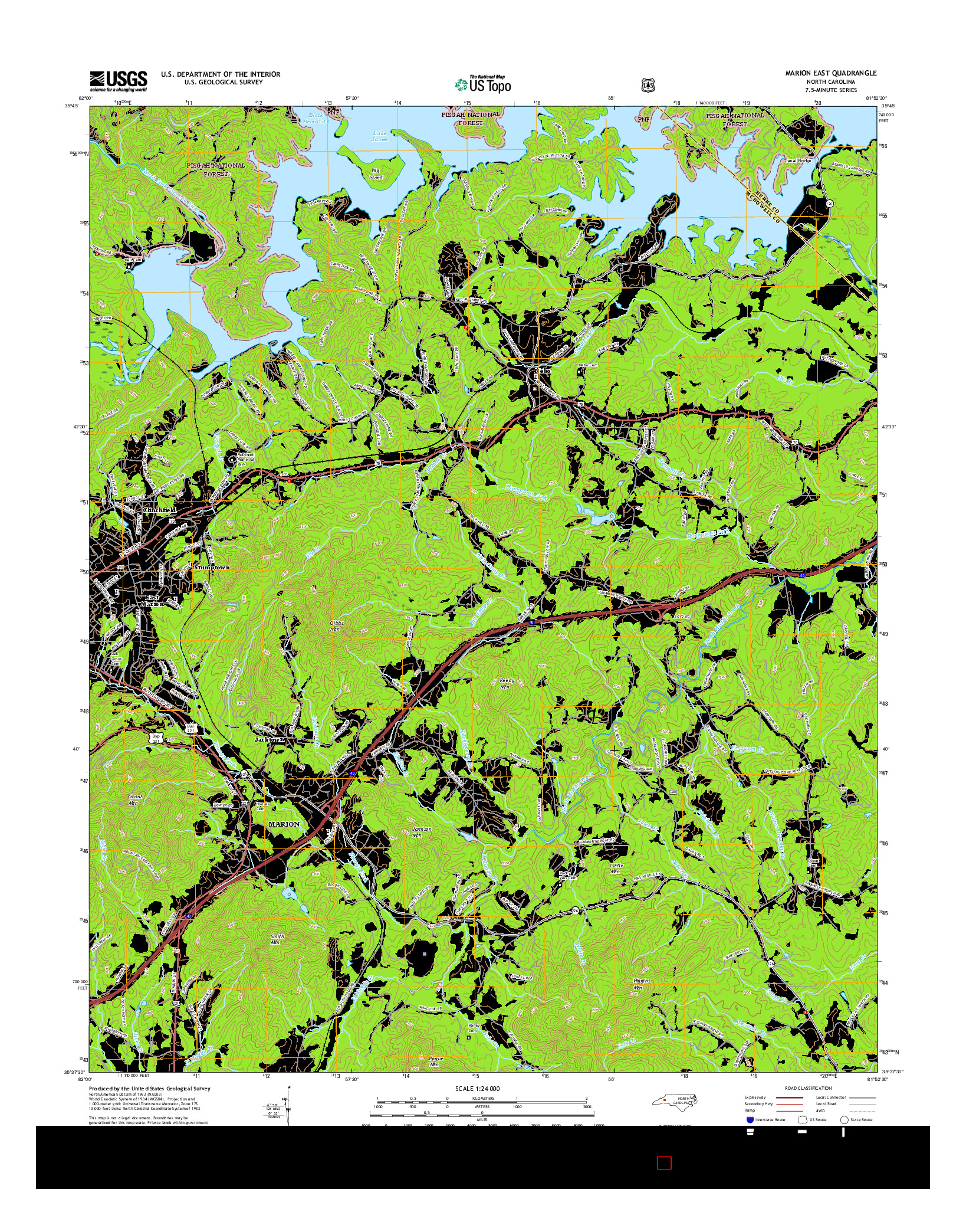 USGS US TOPO 7.5-MINUTE MAP FOR MARION EAST, NC 2016