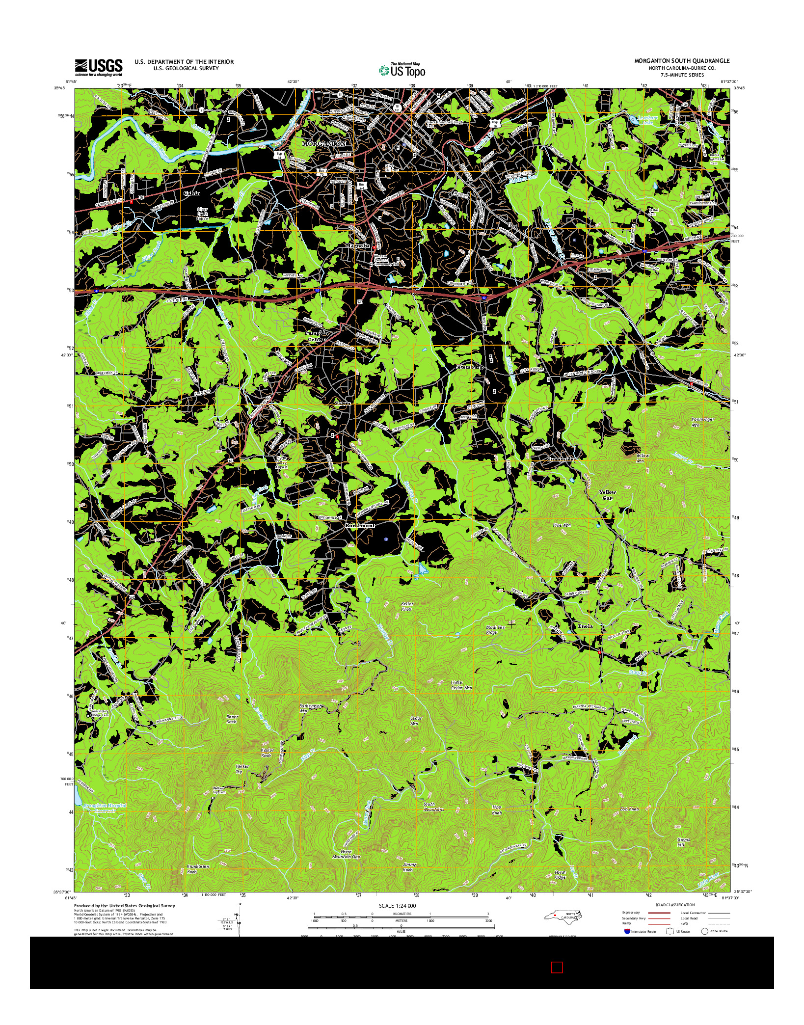 USGS US TOPO 7.5-MINUTE MAP FOR MORGANTON SOUTH, NC 2016