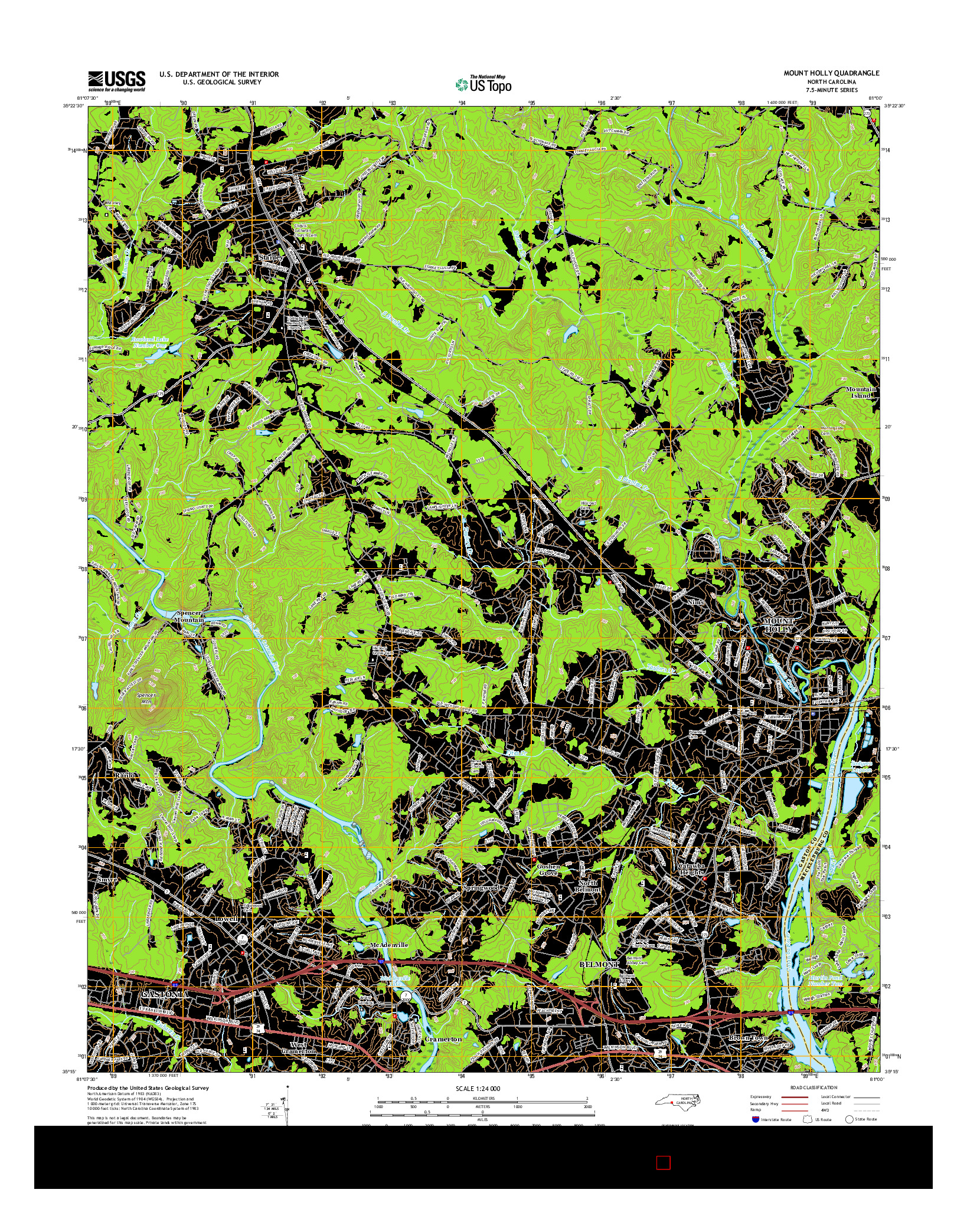 USGS US TOPO 7.5-MINUTE MAP FOR MOUNT HOLLY, NC 2016