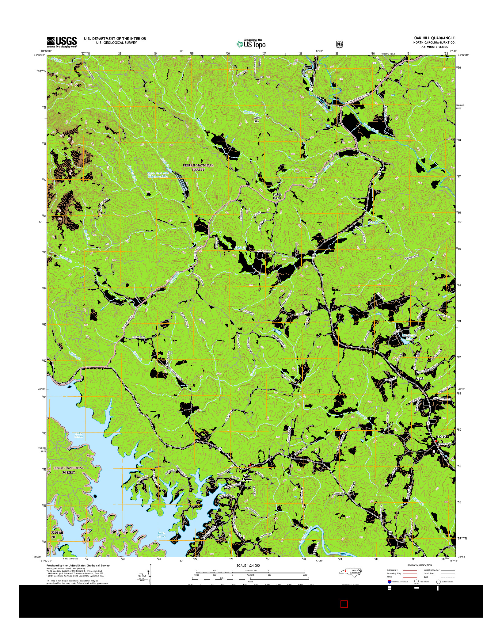 USGS US TOPO 7.5-MINUTE MAP FOR OAK HILL, NC 2016