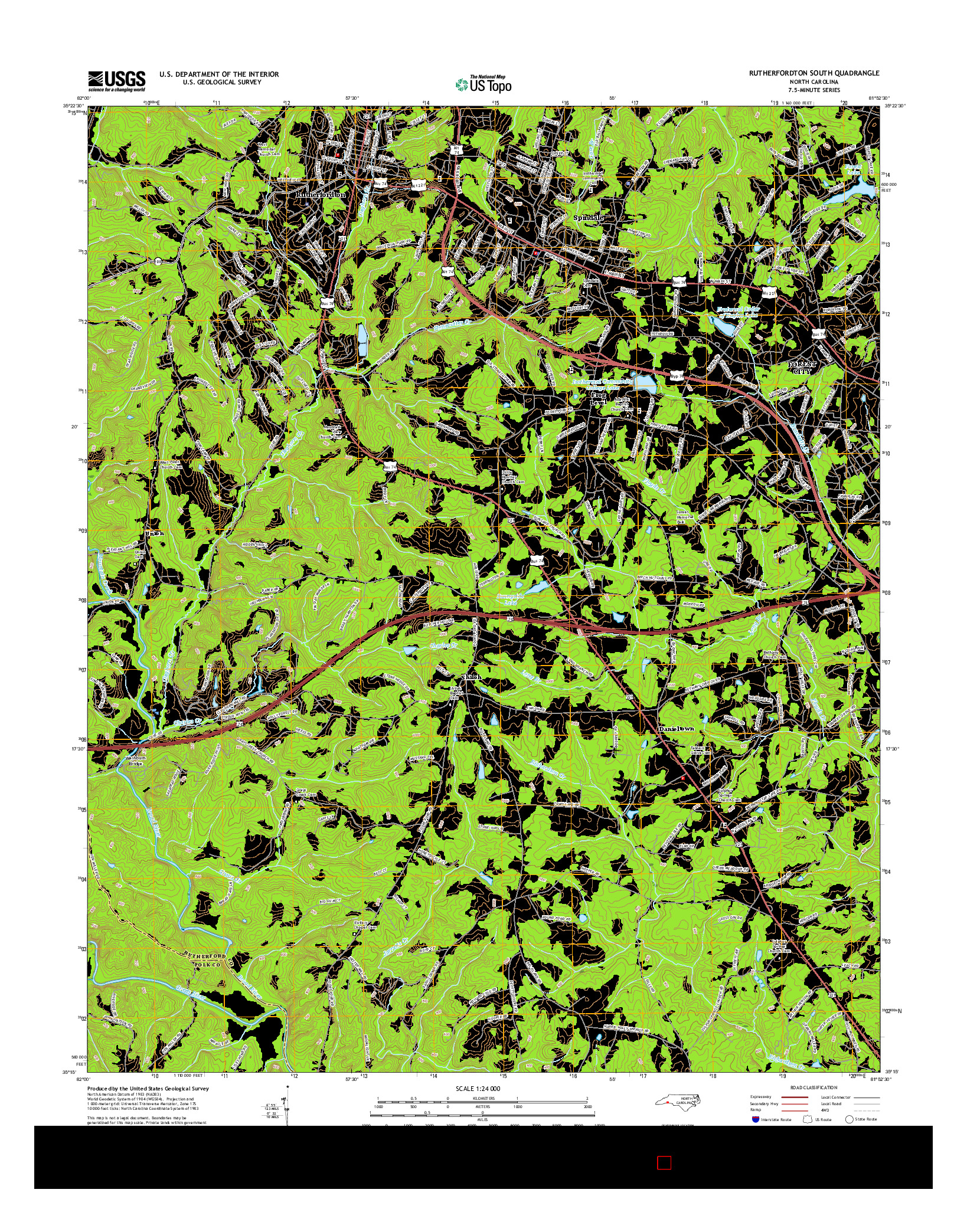 USGS US TOPO 7.5-MINUTE MAP FOR RUTHERFORDTON SOUTH, NC 2016