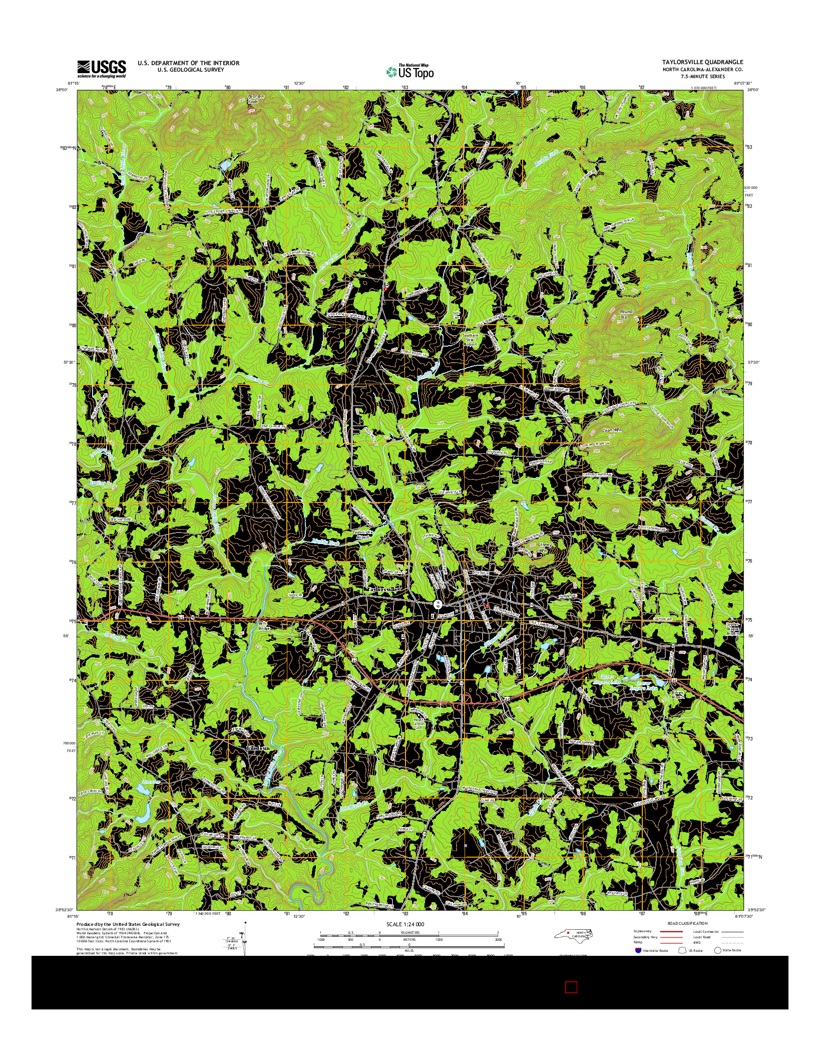 USGS US TOPO 7.5-MINUTE MAP FOR TAYLORSVILLE, NC 2016