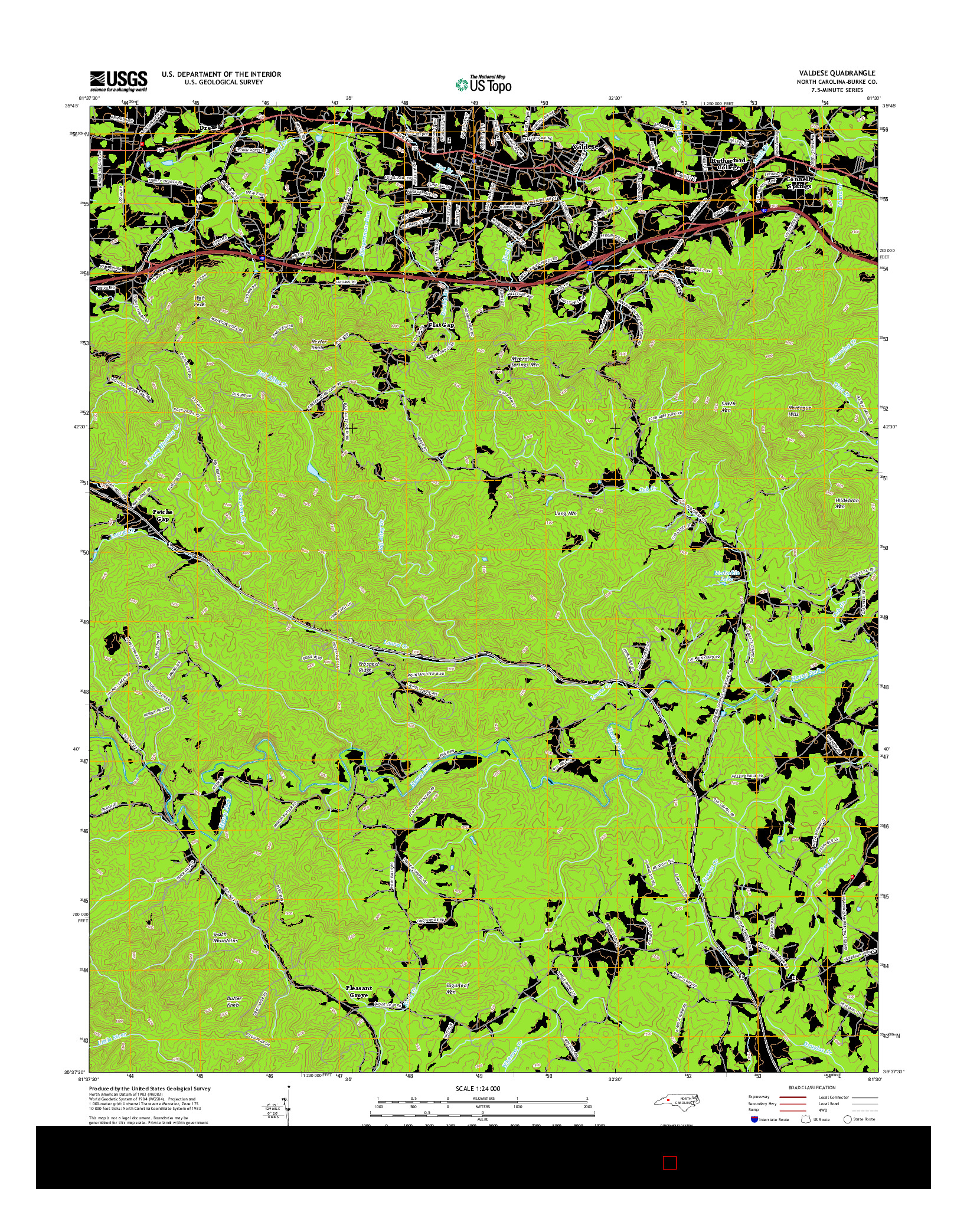 USGS US TOPO 7.5-MINUTE MAP FOR VALDESE, NC 2016