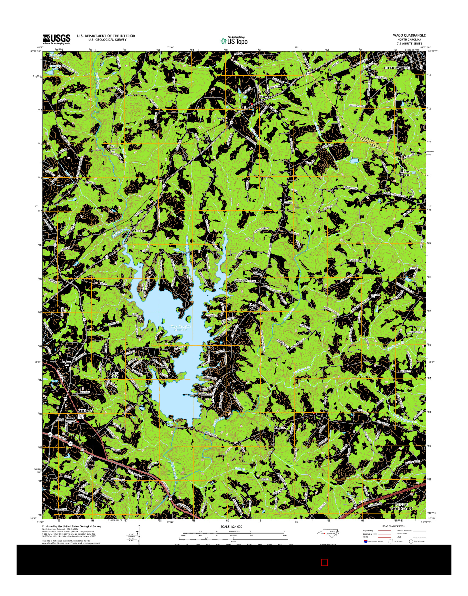 USGS US TOPO 7.5-MINUTE MAP FOR WACO, NC 2016