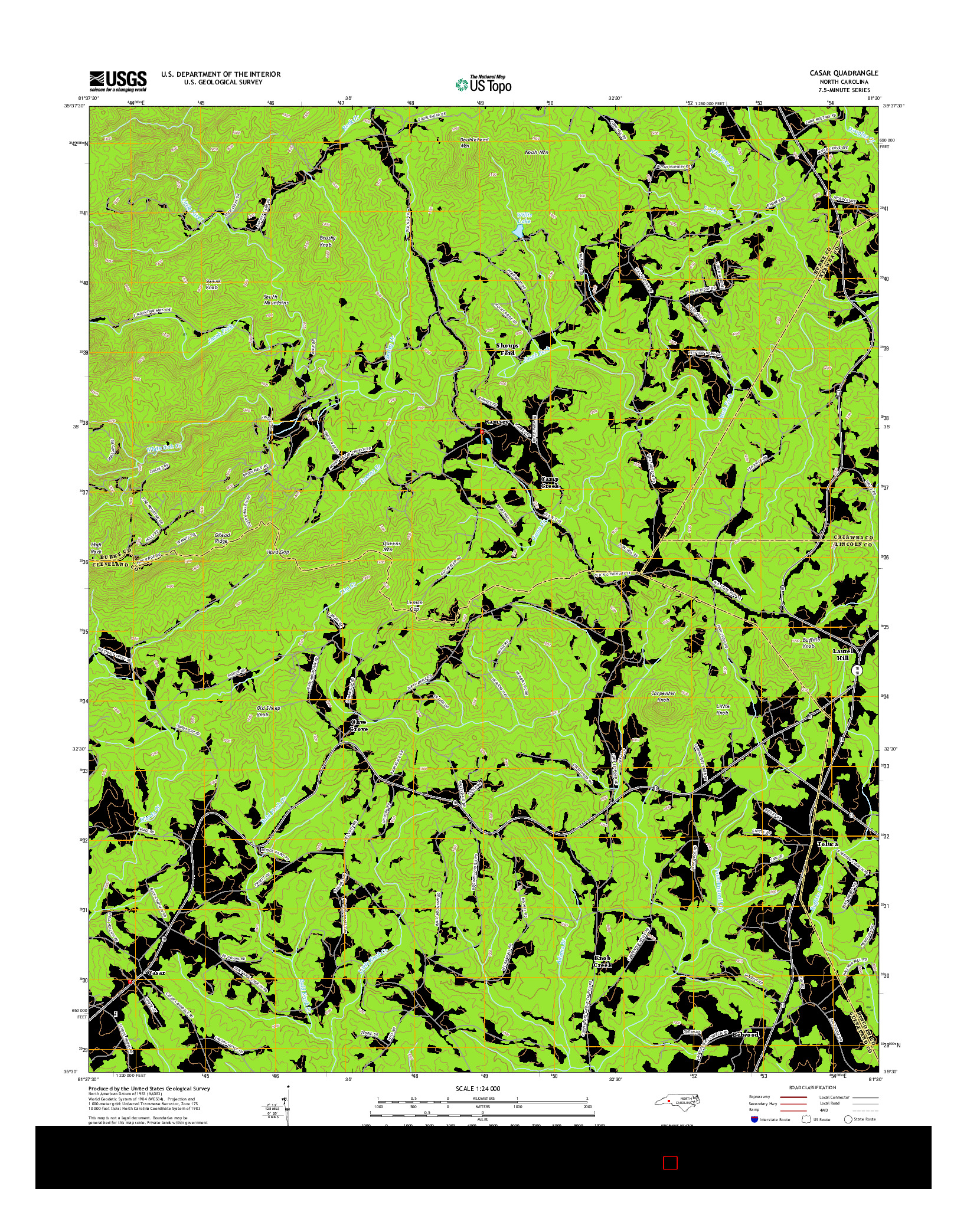 USGS US TOPO 7.5-MINUTE MAP FOR CASAR, NC 2016