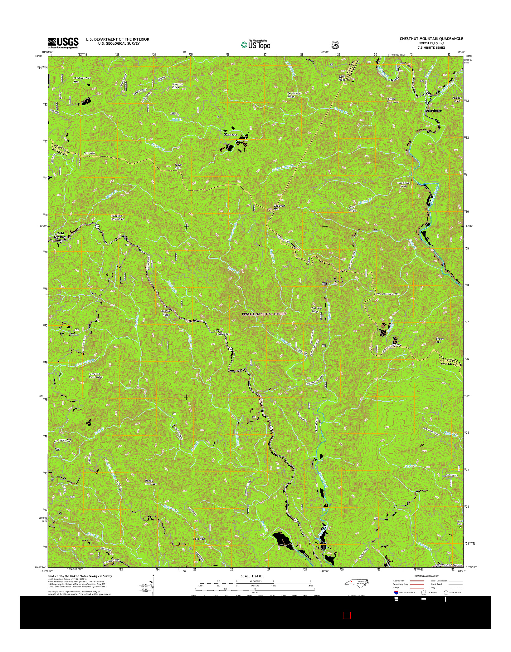 USGS US TOPO 7.5-MINUTE MAP FOR CHESTNUT MOUNTAIN, NC 2016