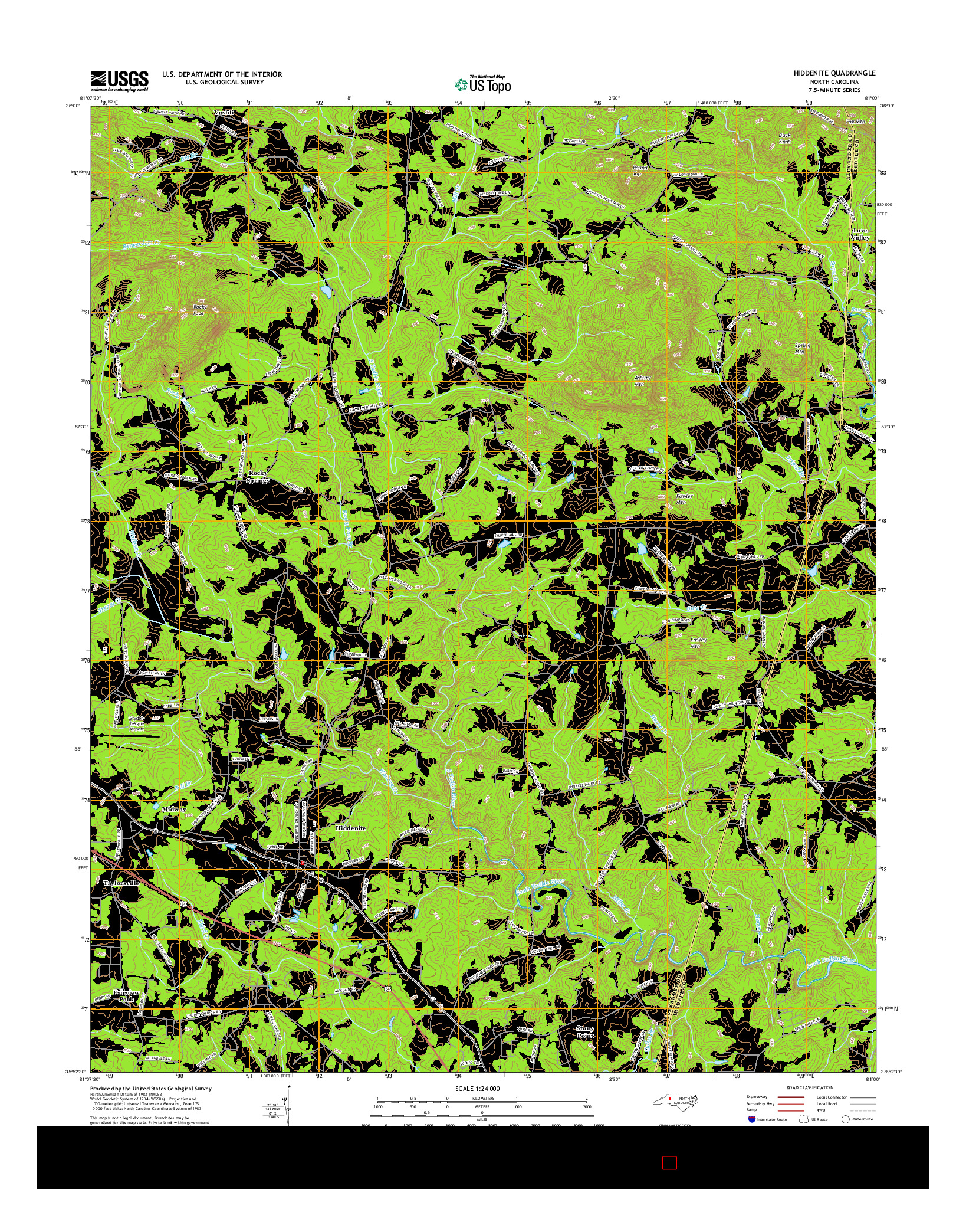 USGS US TOPO 7.5-MINUTE MAP FOR HIDDENITE, NC 2016