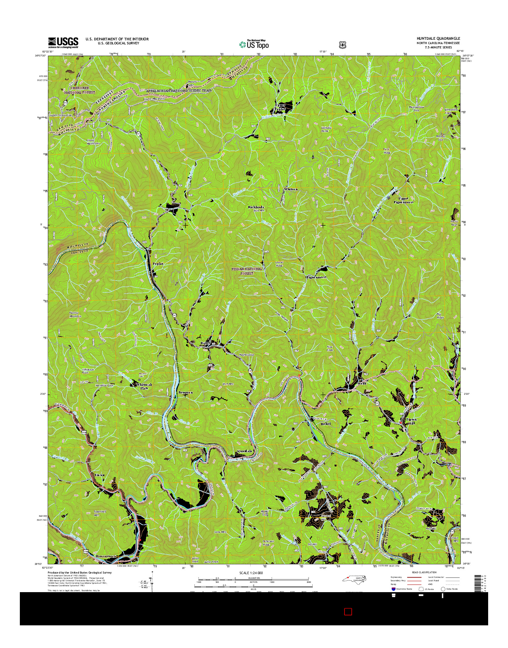 USGS US TOPO 7.5-MINUTE MAP FOR HUNTDALE, NC-TN 2016