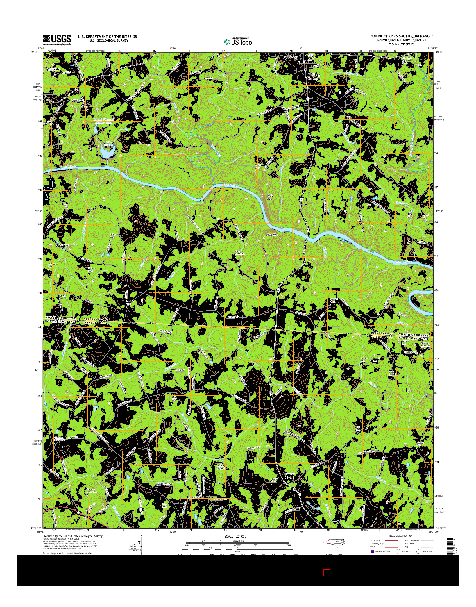USGS US TOPO 7.5-MINUTE MAP FOR BOILING SPRINGS SOUTH, NC-SC 2016