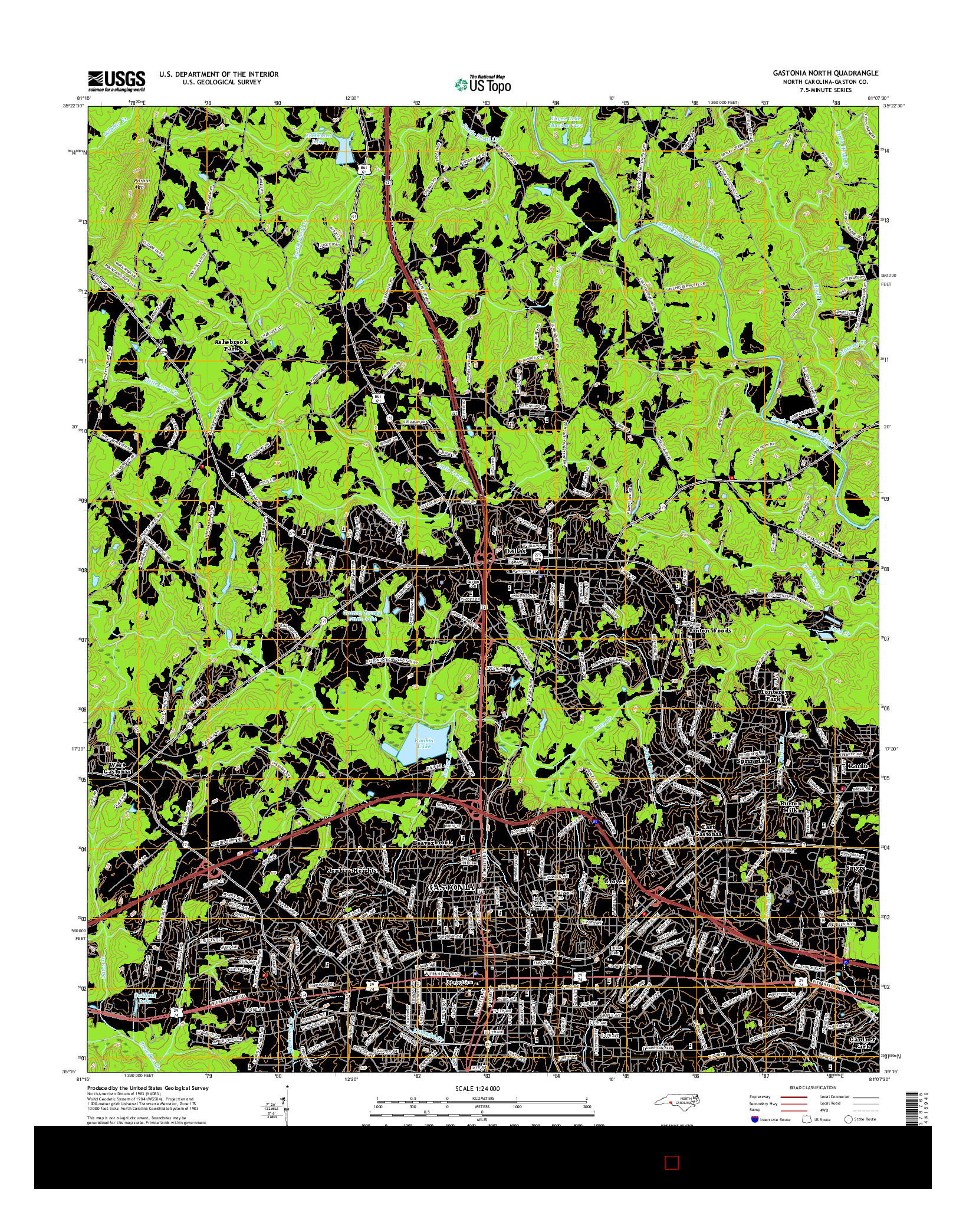 USGS US TOPO 7.5-MINUTE MAP FOR GASTONIA NORTH, NC 2016