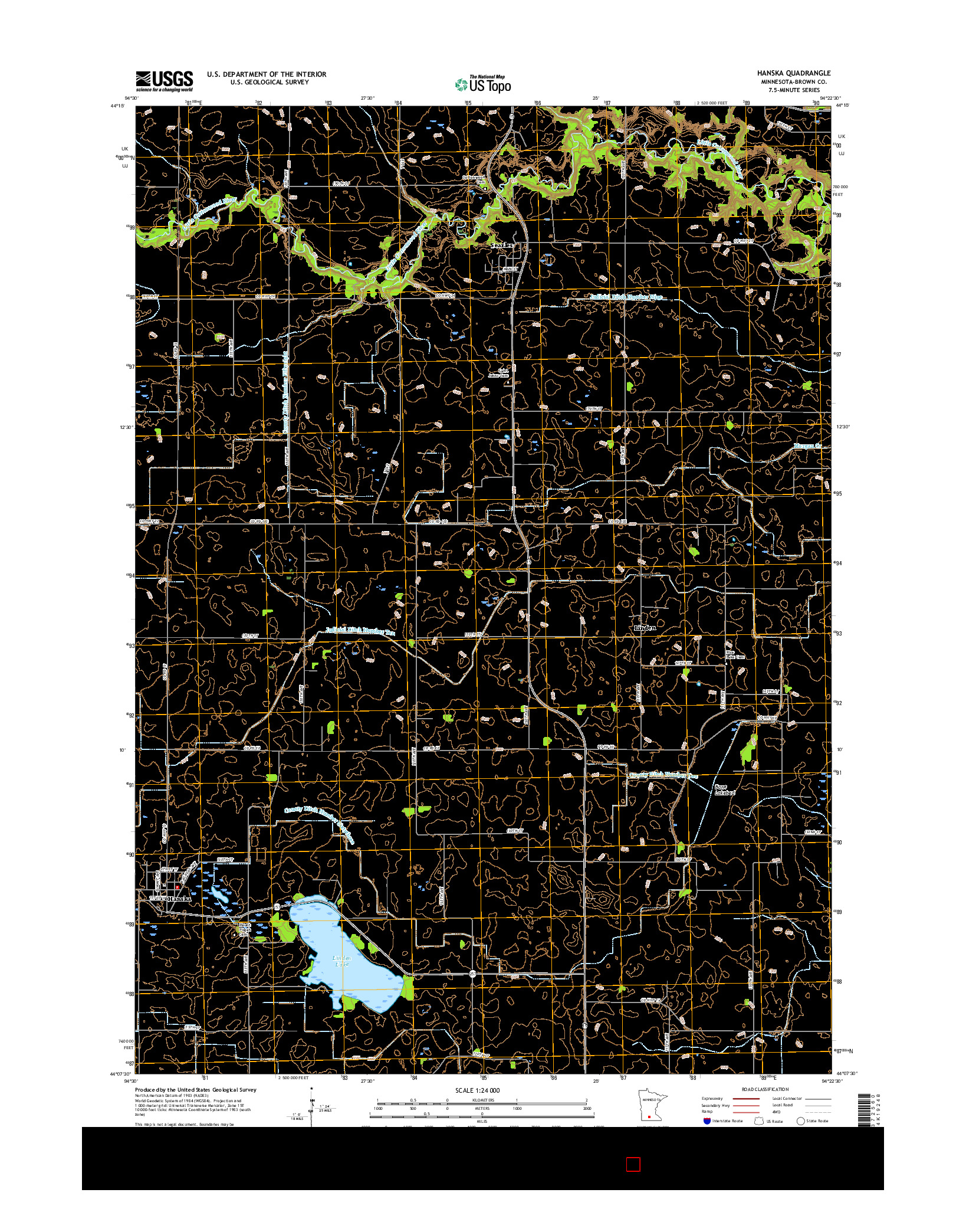 USGS US TOPO 7.5-MINUTE MAP FOR HANSKA, MN 2016