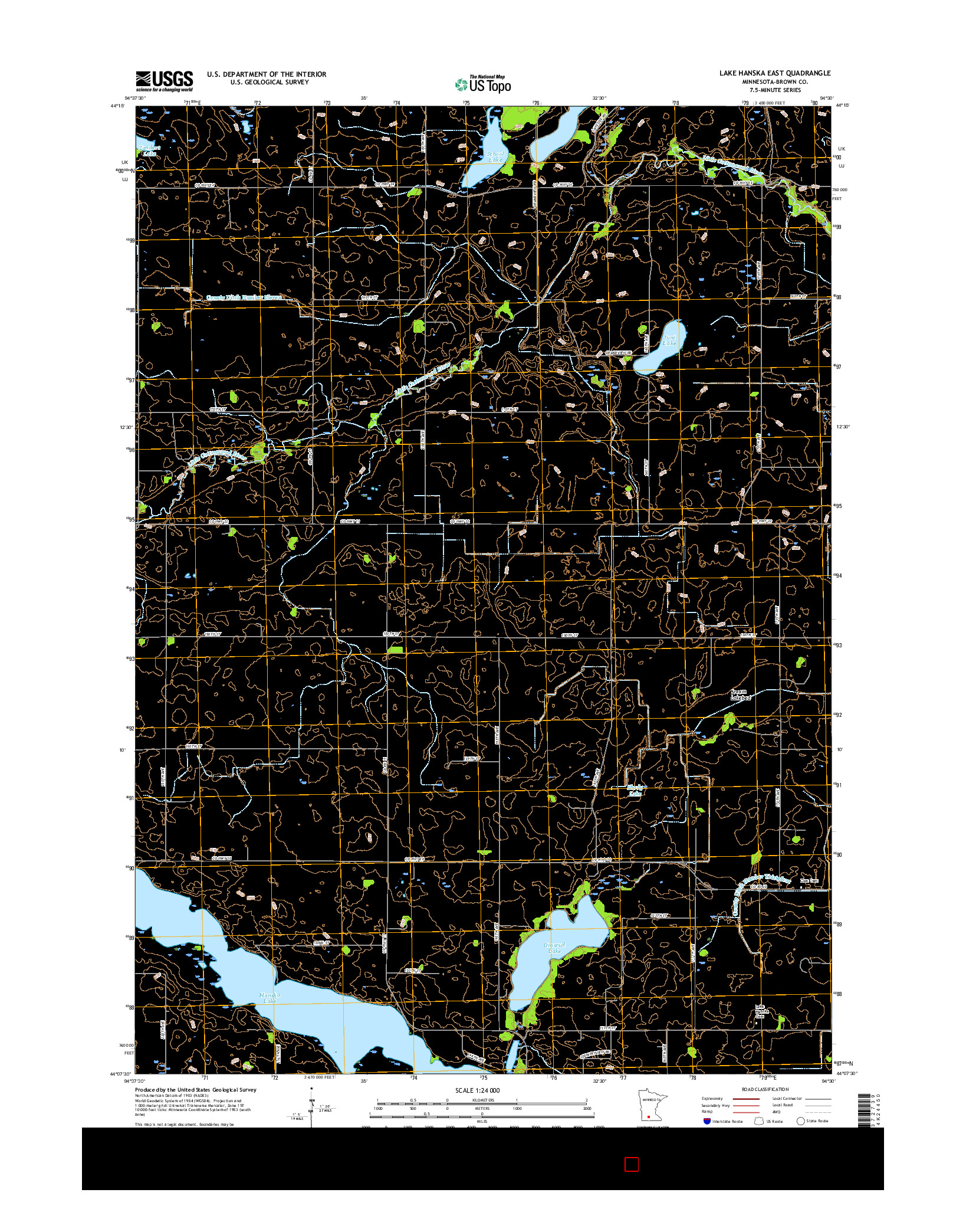 USGS US TOPO 7.5-MINUTE MAP FOR LAKE HANSKA EAST, MN 2016