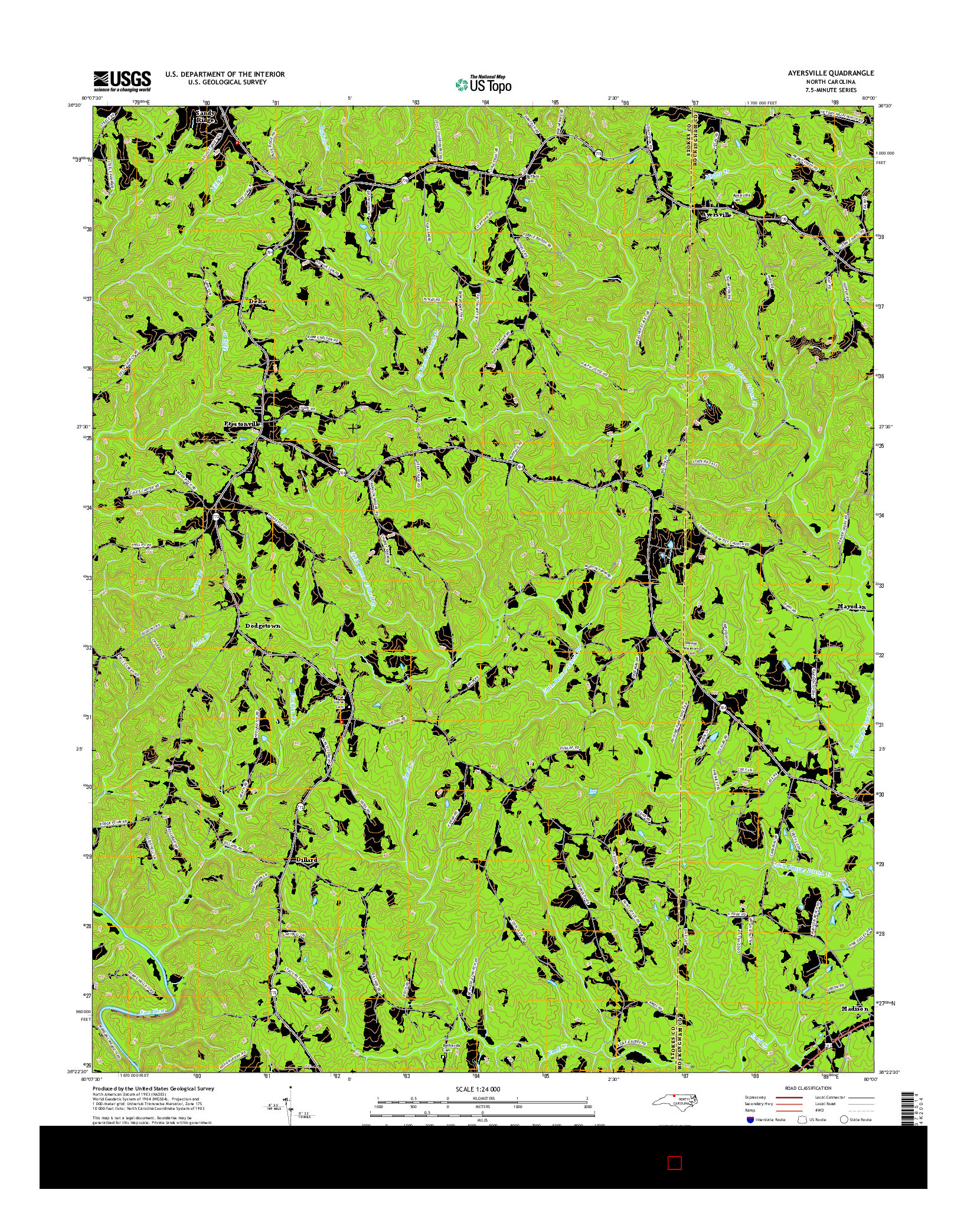 USGS US TOPO 7.5-MINUTE MAP FOR AYERSVILLE, NC 2016