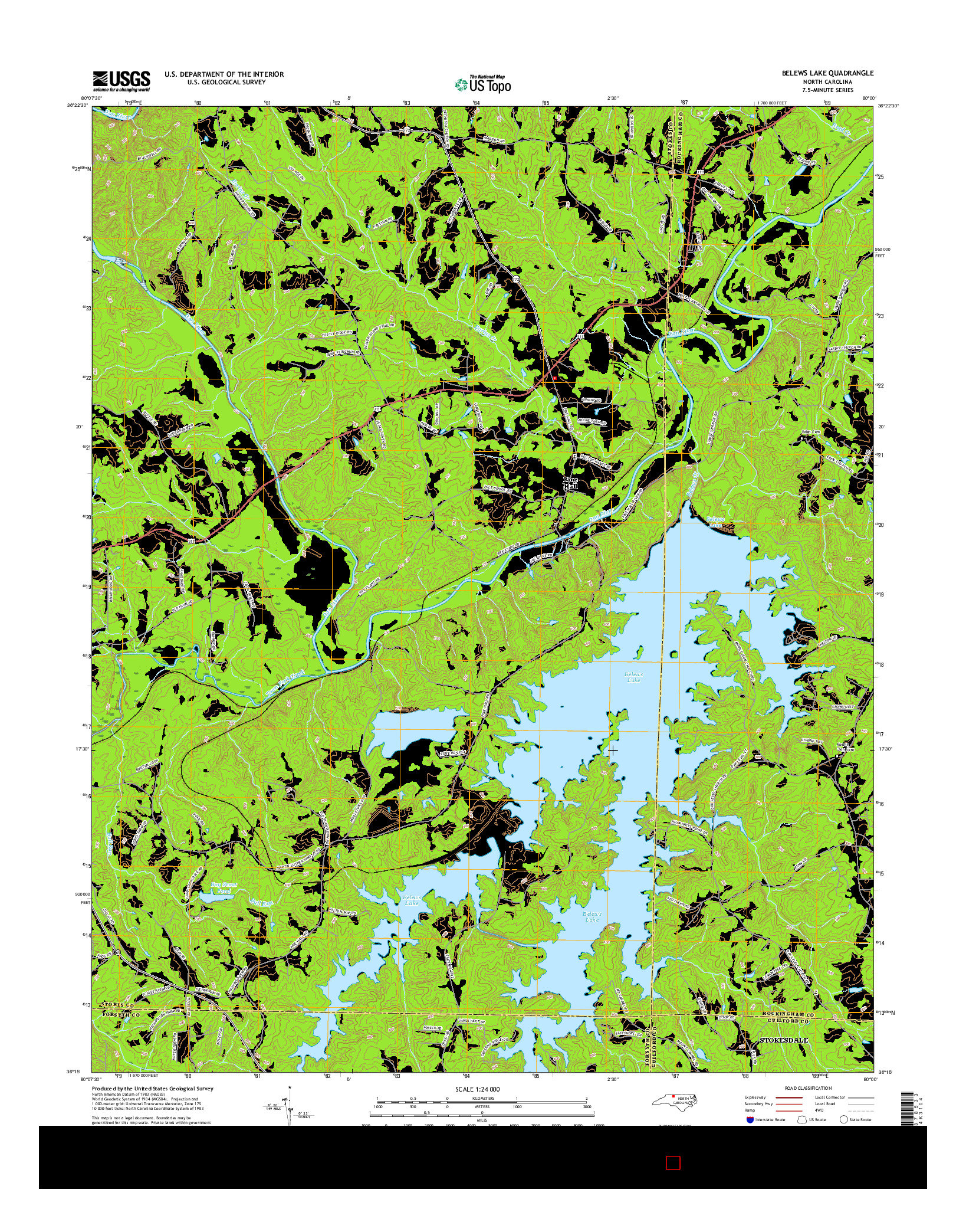 USGS US TOPO 7.5-MINUTE MAP FOR BELEWS LAKE, NC 2016