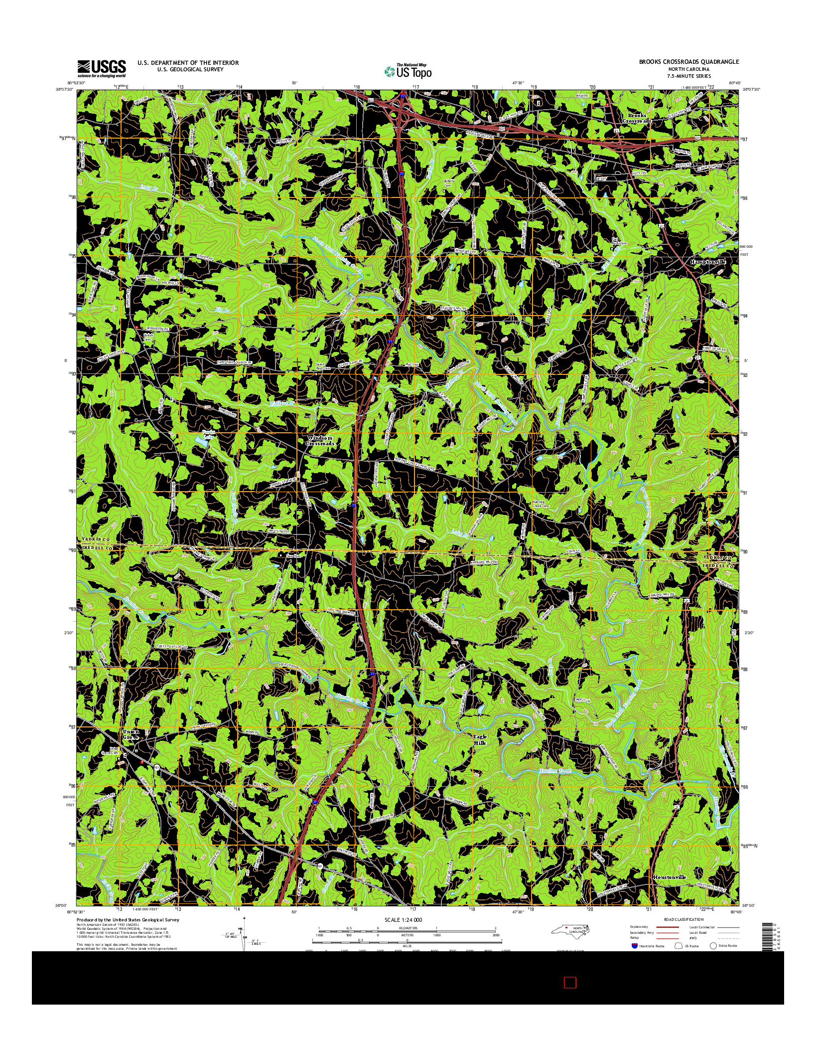 USGS US TOPO 7.5-MINUTE MAP FOR BROOKS CROSSROADS, NC 2016