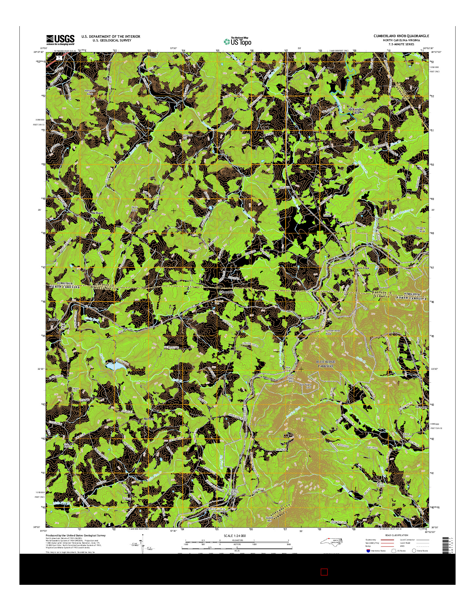 USGS US TOPO 7.5-MINUTE MAP FOR CUMBERLAND KNOB, NC-VA 2016