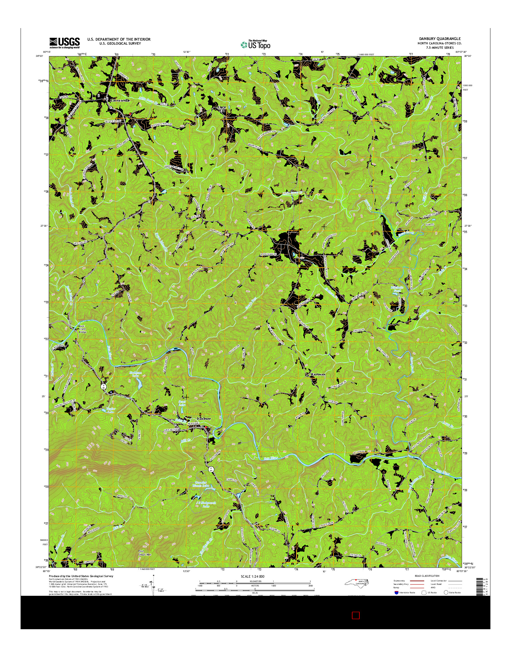 USGS US TOPO 7.5-MINUTE MAP FOR DANBURY, NC 2016