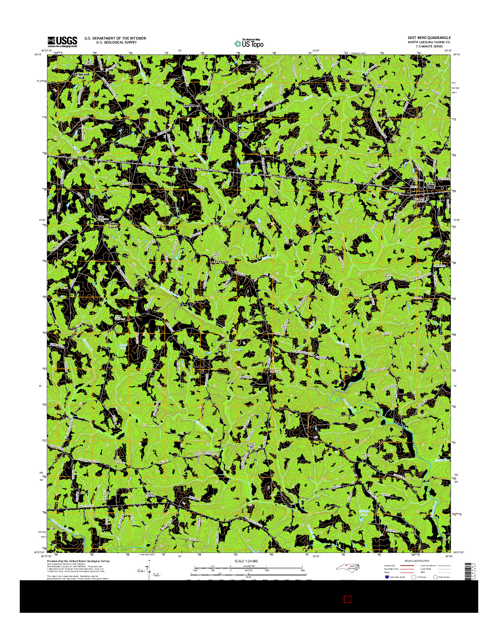 USGS US TOPO 7.5-MINUTE MAP FOR EAST BEND, NC 2016