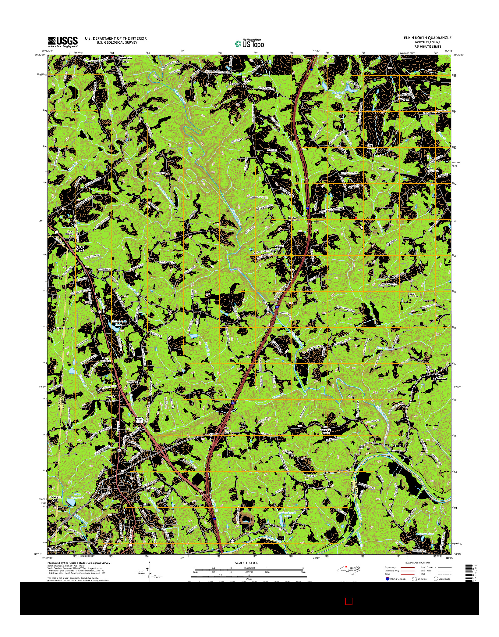 USGS US TOPO 7.5-MINUTE MAP FOR ELKIN NORTH, NC 2016