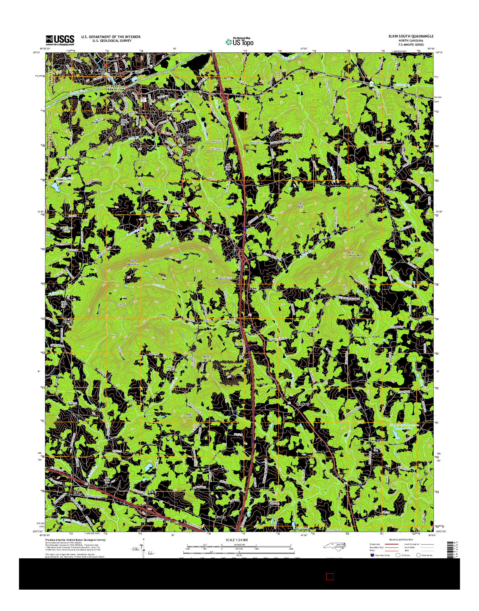 USGS US TOPO 7.5-MINUTE MAP FOR ELKIN SOUTH, NC 2016