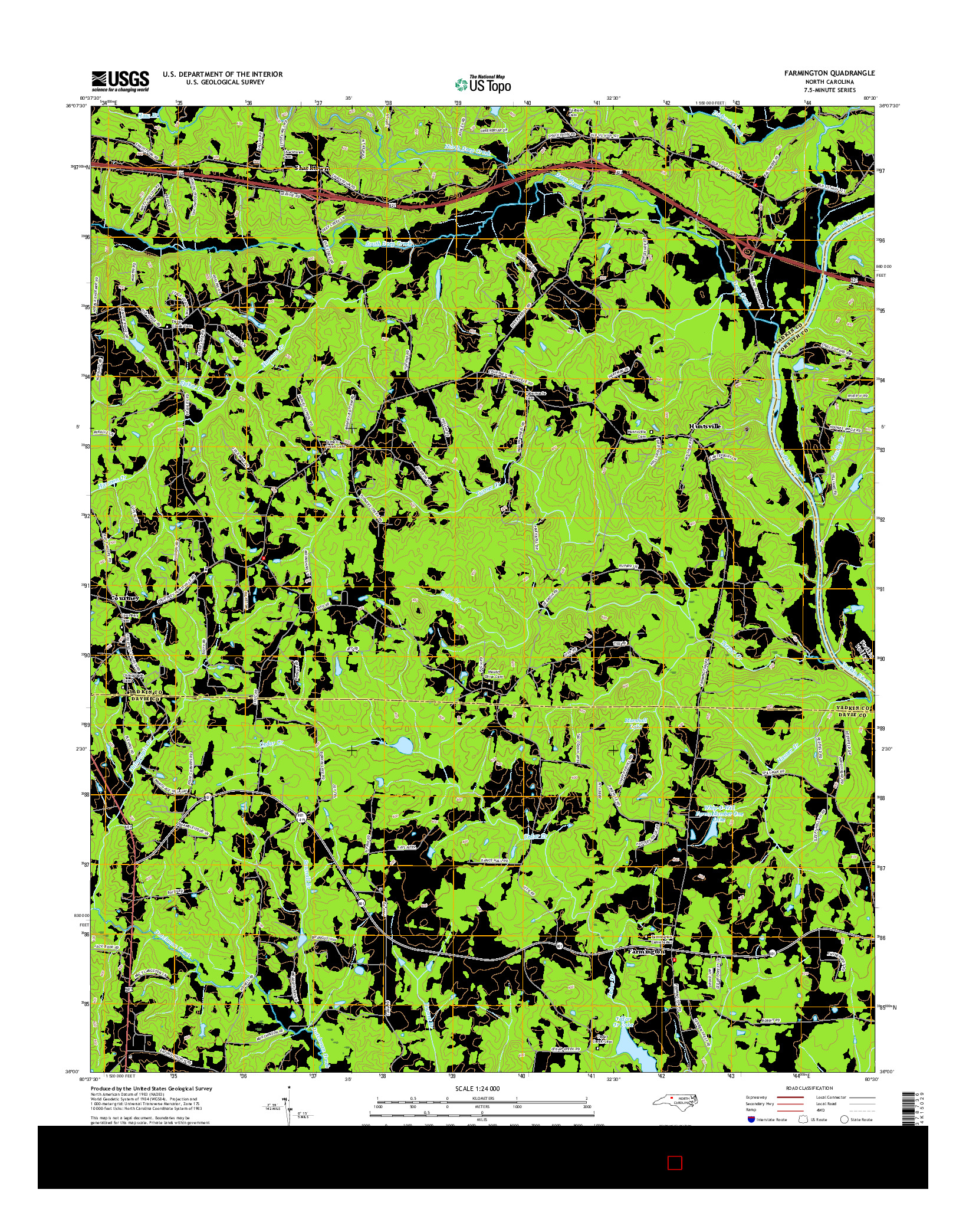 USGS US TOPO 7.5-MINUTE MAP FOR FARMINGTON, NC 2016