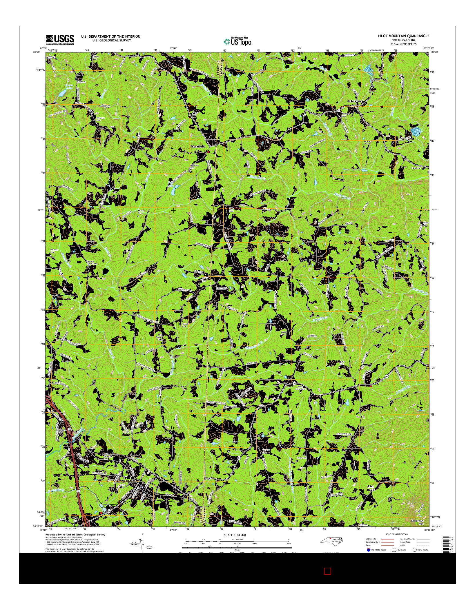 USGS US TOPO 7.5-MINUTE MAP FOR PILOT MOUNTAIN, NC 2016