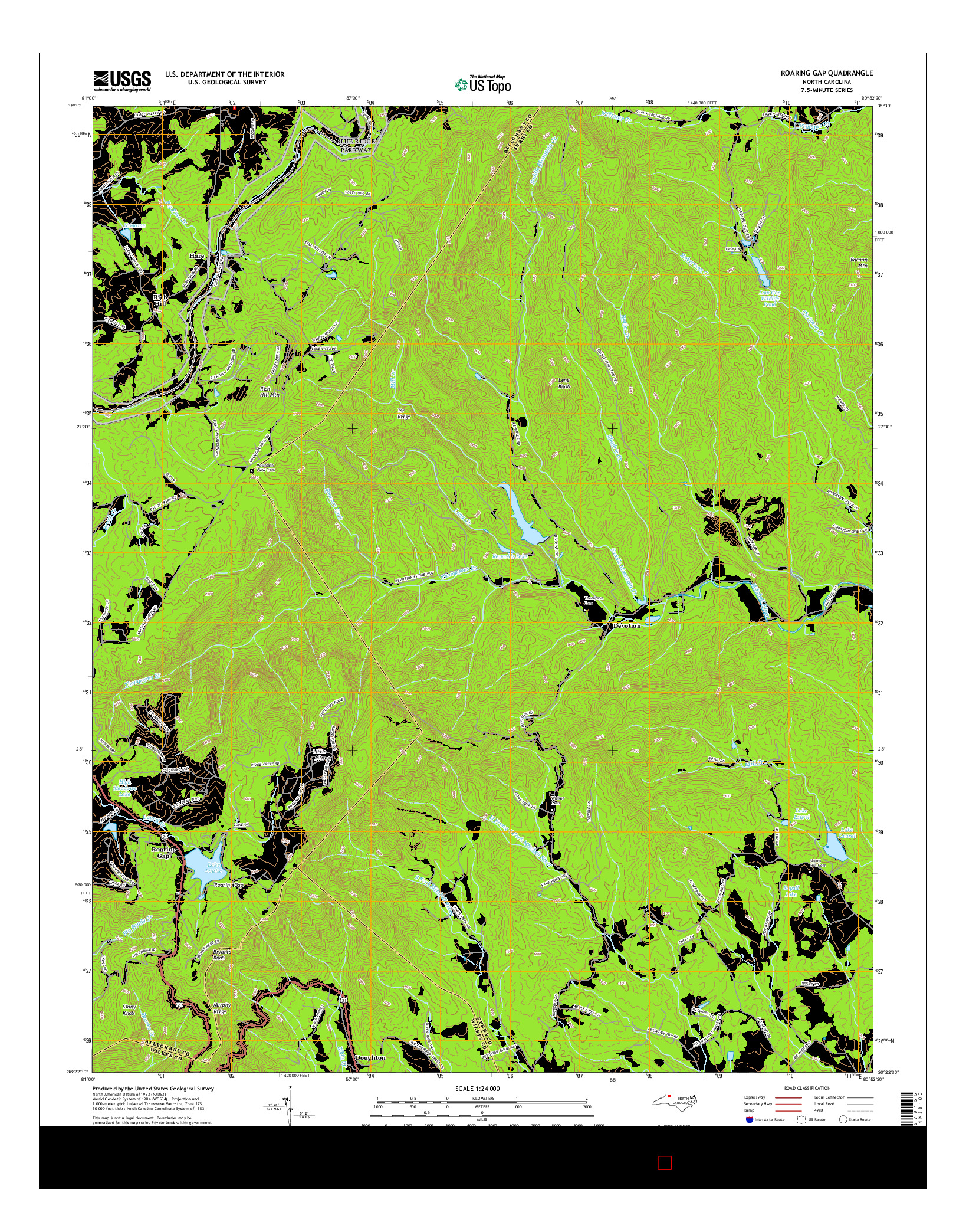 USGS US TOPO 7.5-MINUTE MAP FOR ROARING GAP, NC 2016