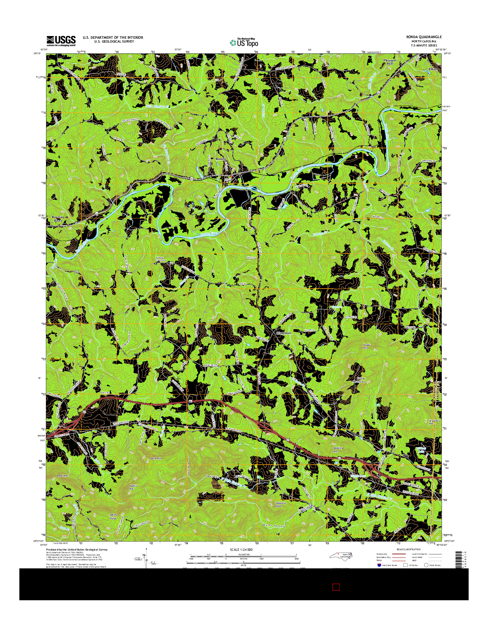 USGS US TOPO 7.5-MINUTE MAP FOR RONDA, NC 2016