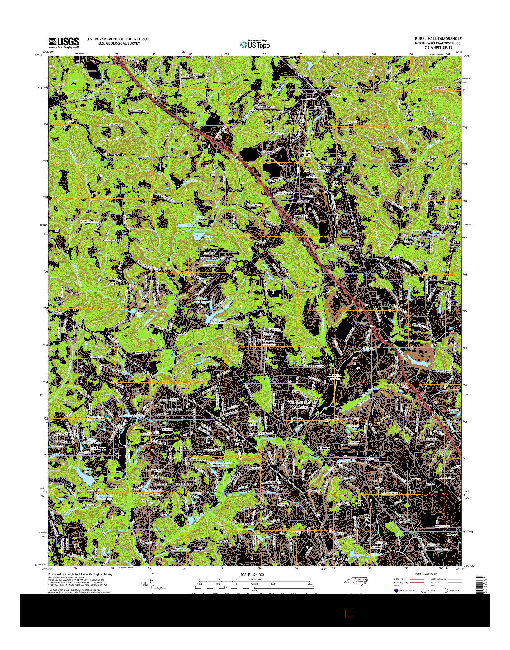 USGS US TOPO 7.5-MINUTE MAP FOR RURAL HALL, NC 2016