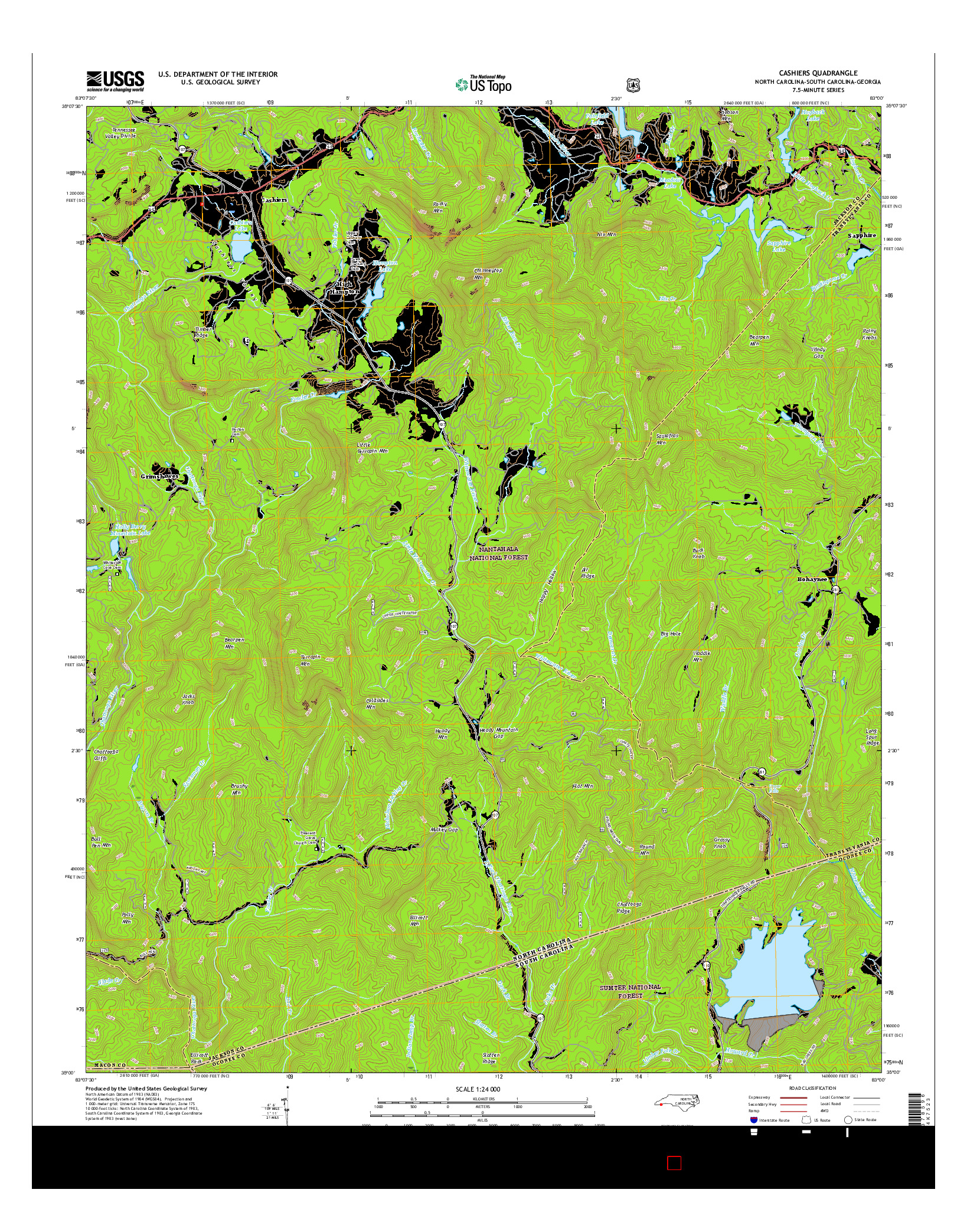 USGS US TOPO 7.5-MINUTE MAP FOR CASHIERS, NC-SC-GA 2016