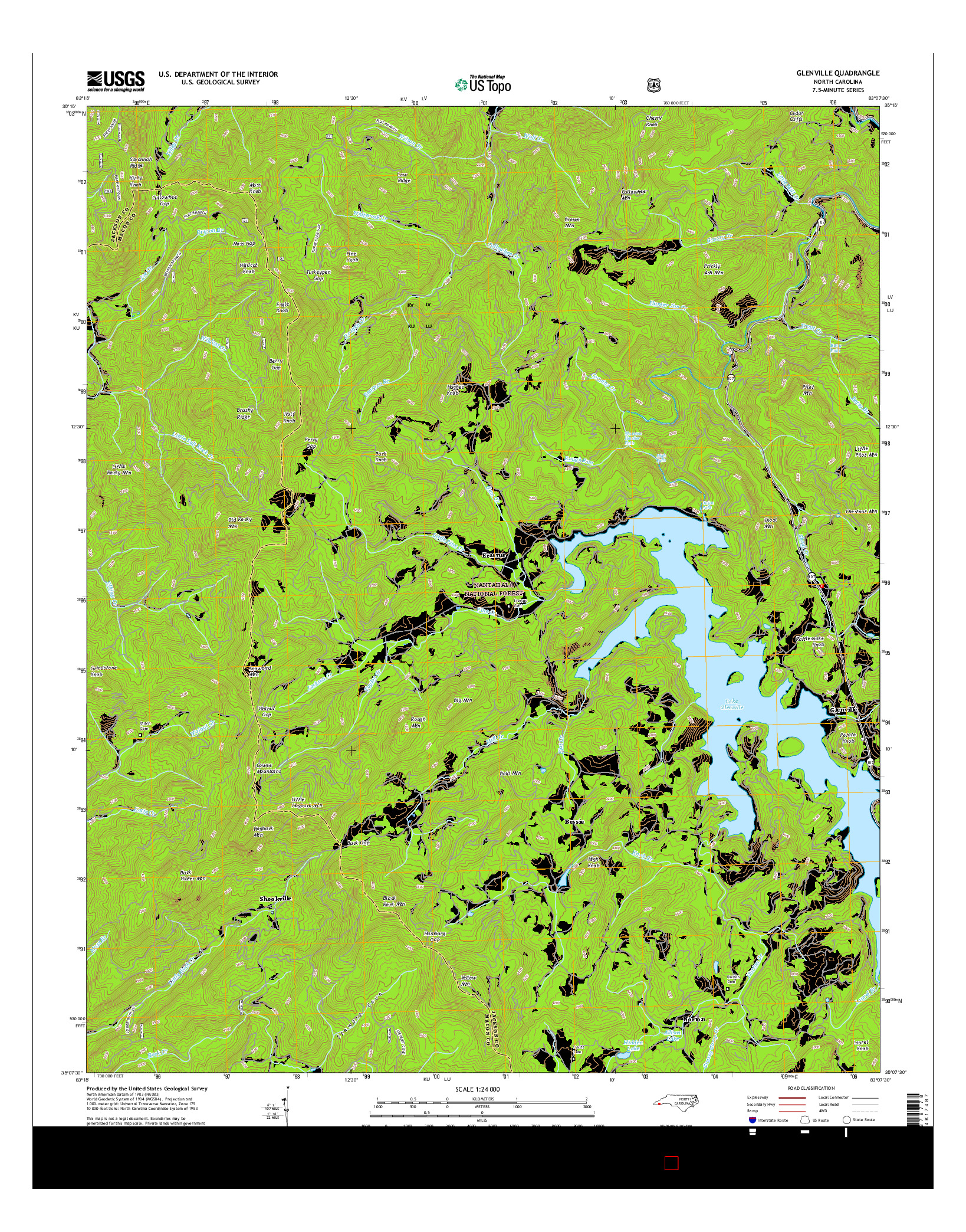 USGS US TOPO 7.5-MINUTE MAP FOR GLENVILLE, NC 2016