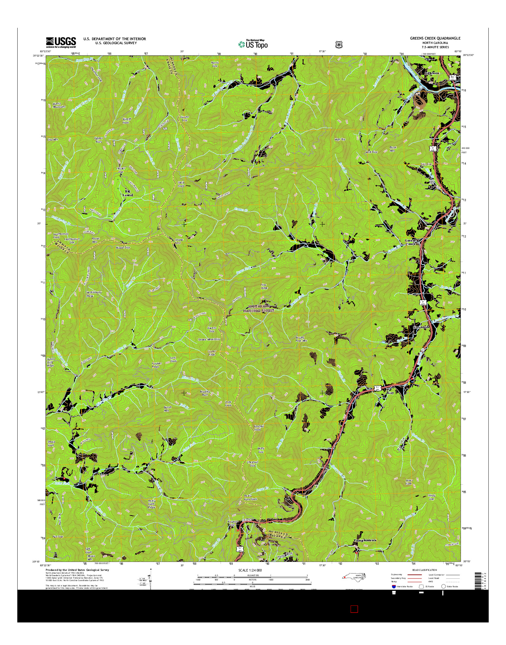 USGS US TOPO 7.5-MINUTE MAP FOR GREENS CREEK, NC 2016