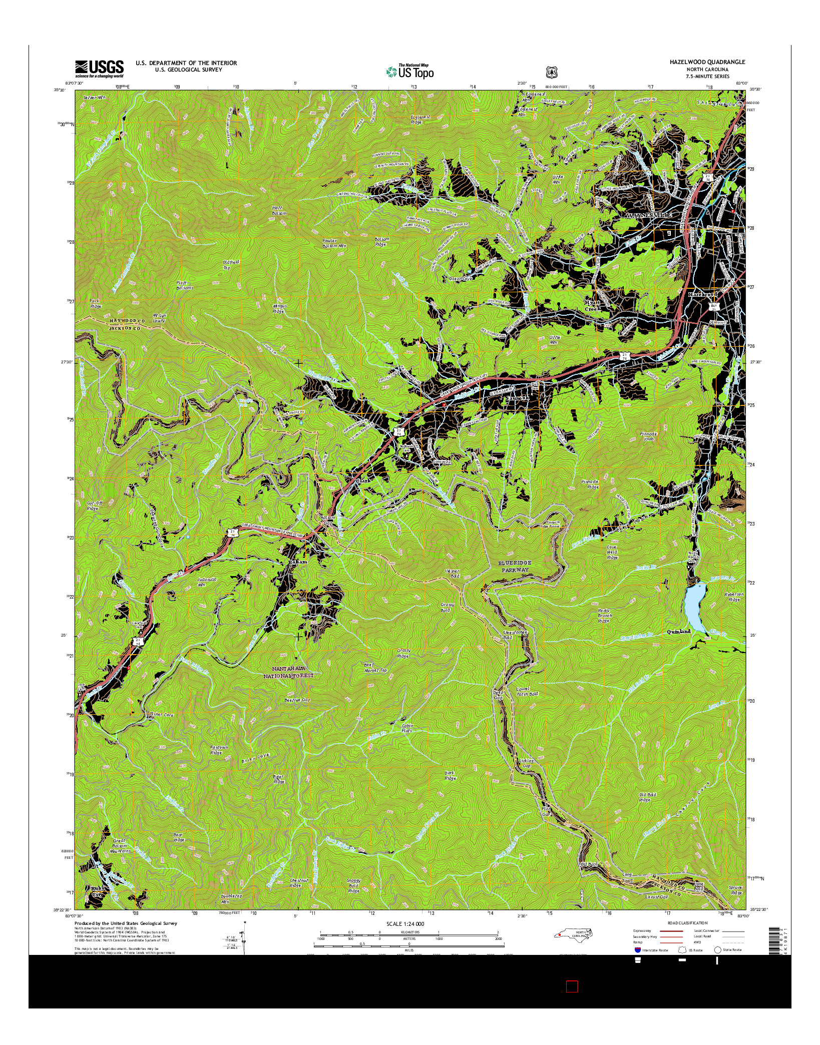 USGS US TOPO 7.5-MINUTE MAP FOR HAZELWOOD, NC 2016