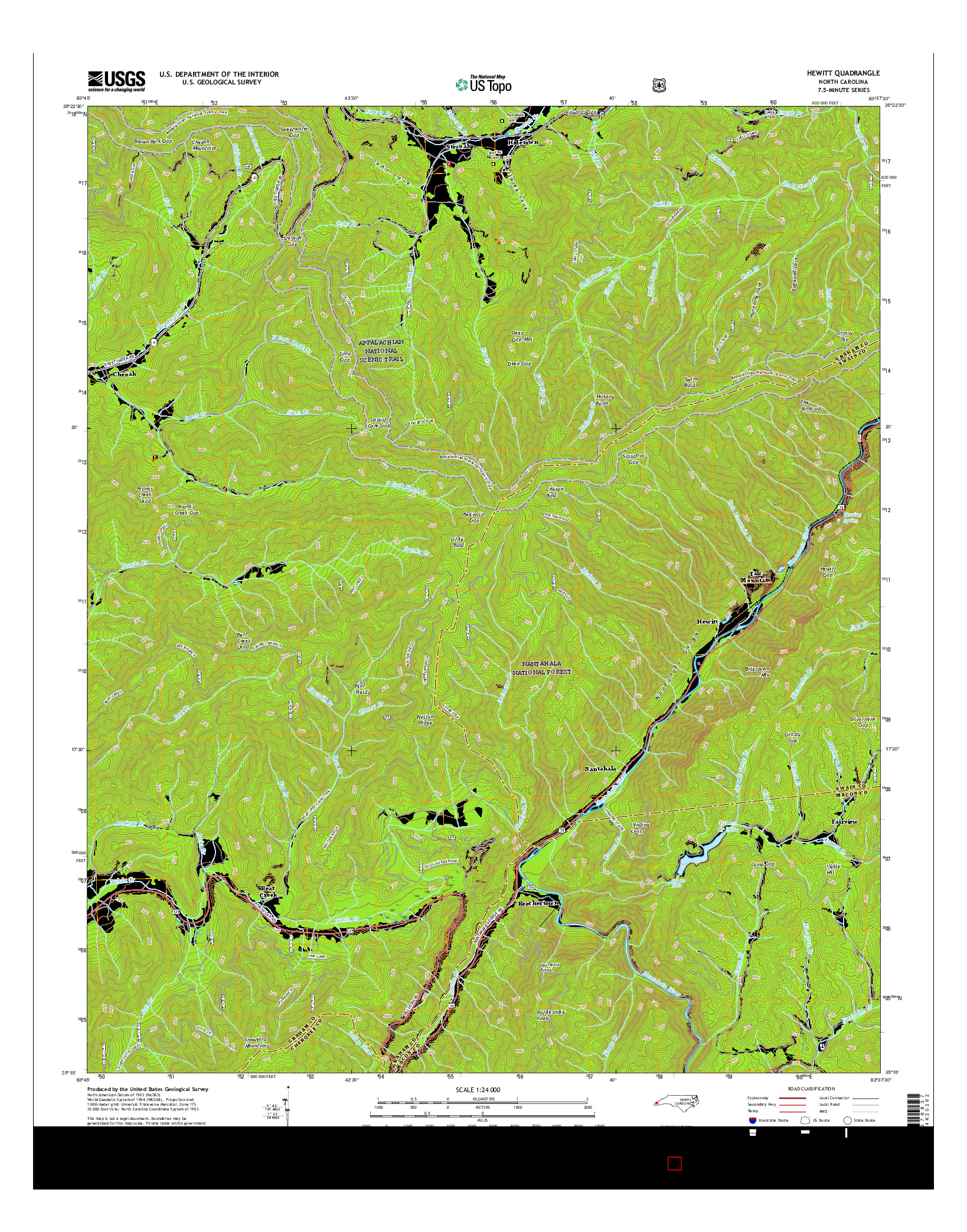 USGS US TOPO 7.5-MINUTE MAP FOR HEWITT, NC 2016